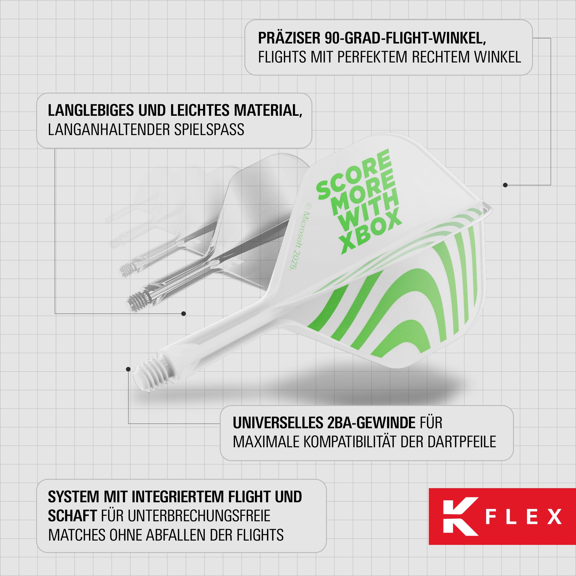 Target Xbox K-Flex No2 Standard Flights - White Abgebildet sind die Target Xbox K-Flex No2 Standard Flights in Weiß. Sie sind speziell für Xbox Dartpfeile konzipiert.