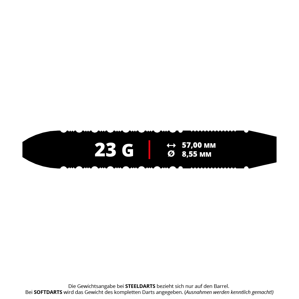 Bullet Toxic Brass Steel Darts - 23g Das Bild zeigt die Bullet Toxic Brass Steeldarts - 23g. Diese Darts bestehen aus Messing und wiegen jeweils 23 Gramm.