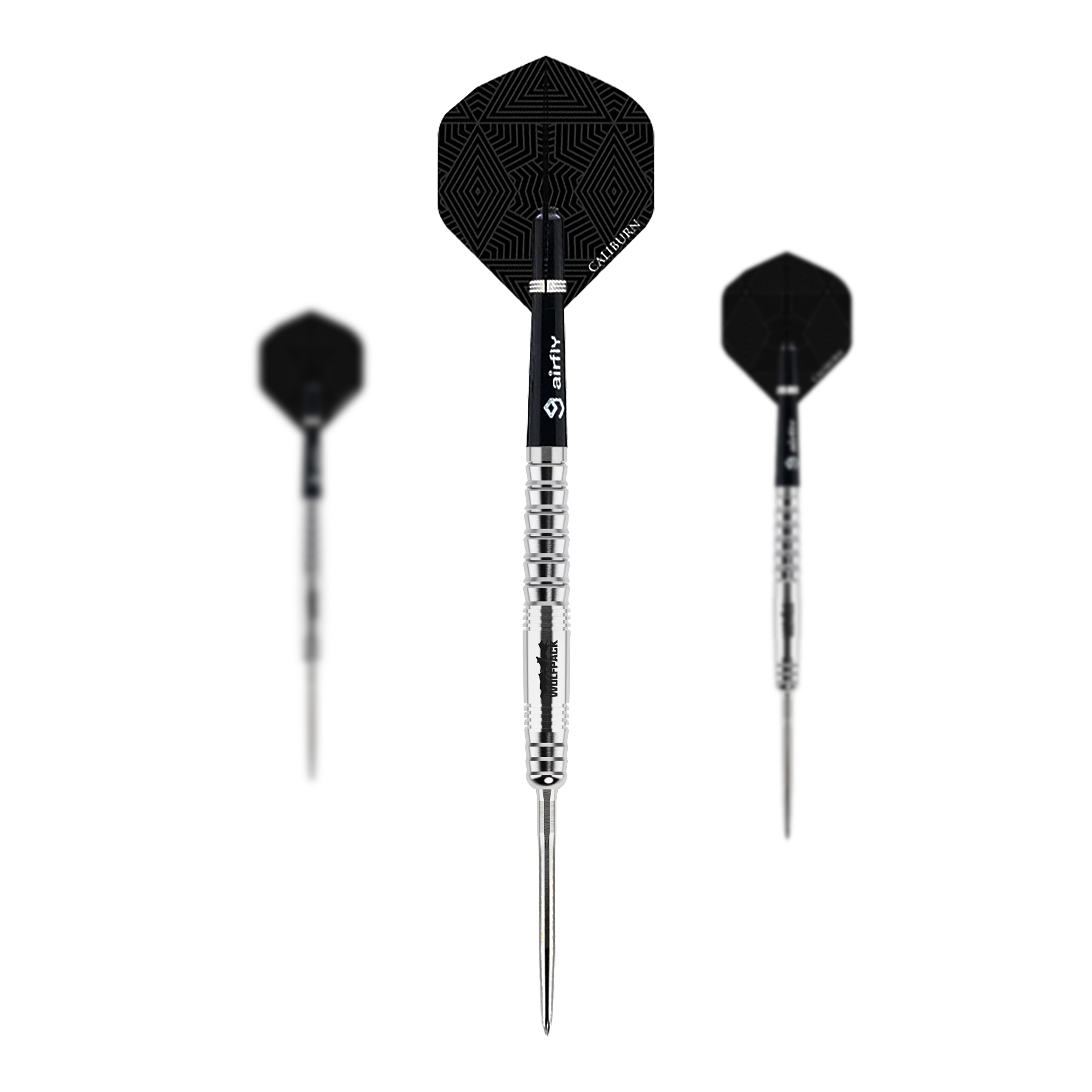 Caliburn Wolfpack W6 steel darts - 22g Abgebildet sind die Caliburn Wolfpack W6 Steeldarts mit einem Gewicht von 22g. Die Darts sind für Präzision und hohe Qualität bekannt.
