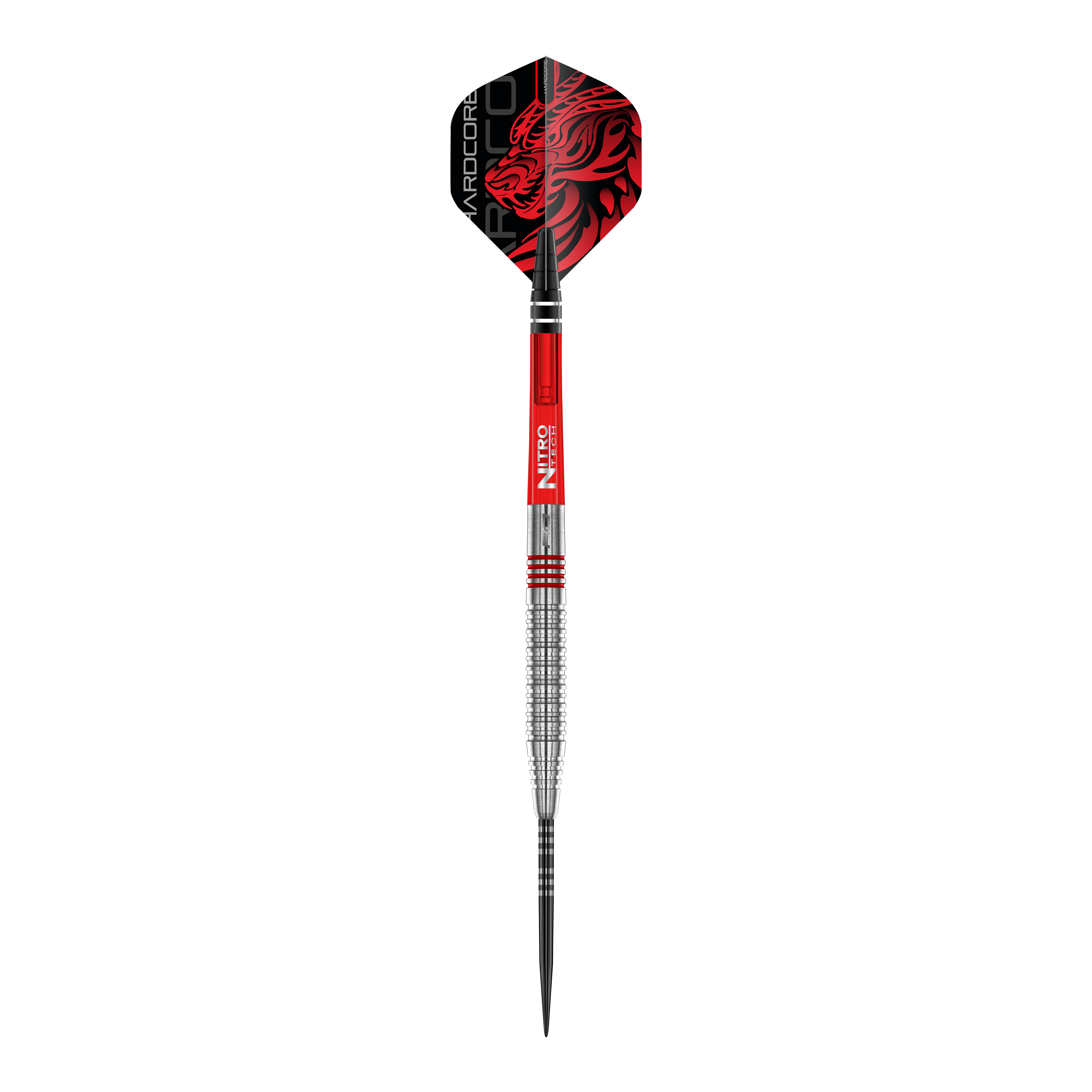 Red Dragon Jonny Clayton Original 2 steel darts Auf dem Bild ist ein Steeldart der Marke "Red Dragon Jonny Clayton Original 2" zu sehen. Der Dart hat ein auffälliges Design mit roten und silbernen Elementen sowie einem roten Drachenmotiv auf dem Flight.
