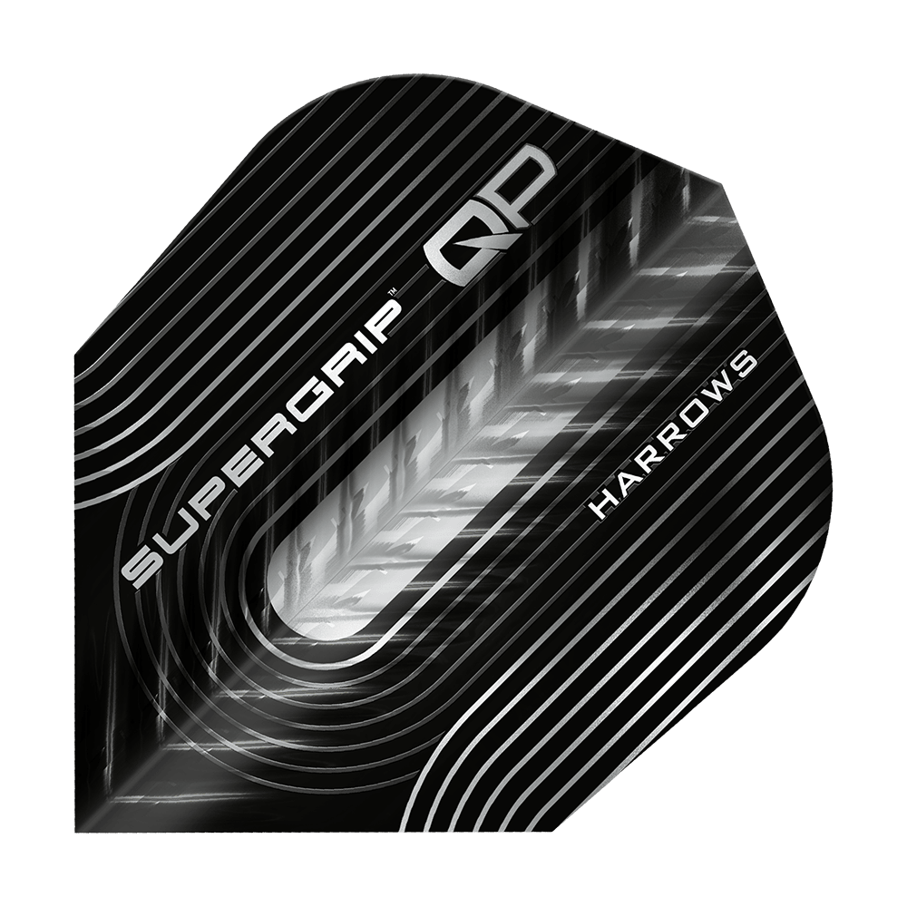Das Bild zeigt die Harrows Supergrip QP No6 Flights. Die Flights sind speziell für Präzision und Stabilität entwickelt.