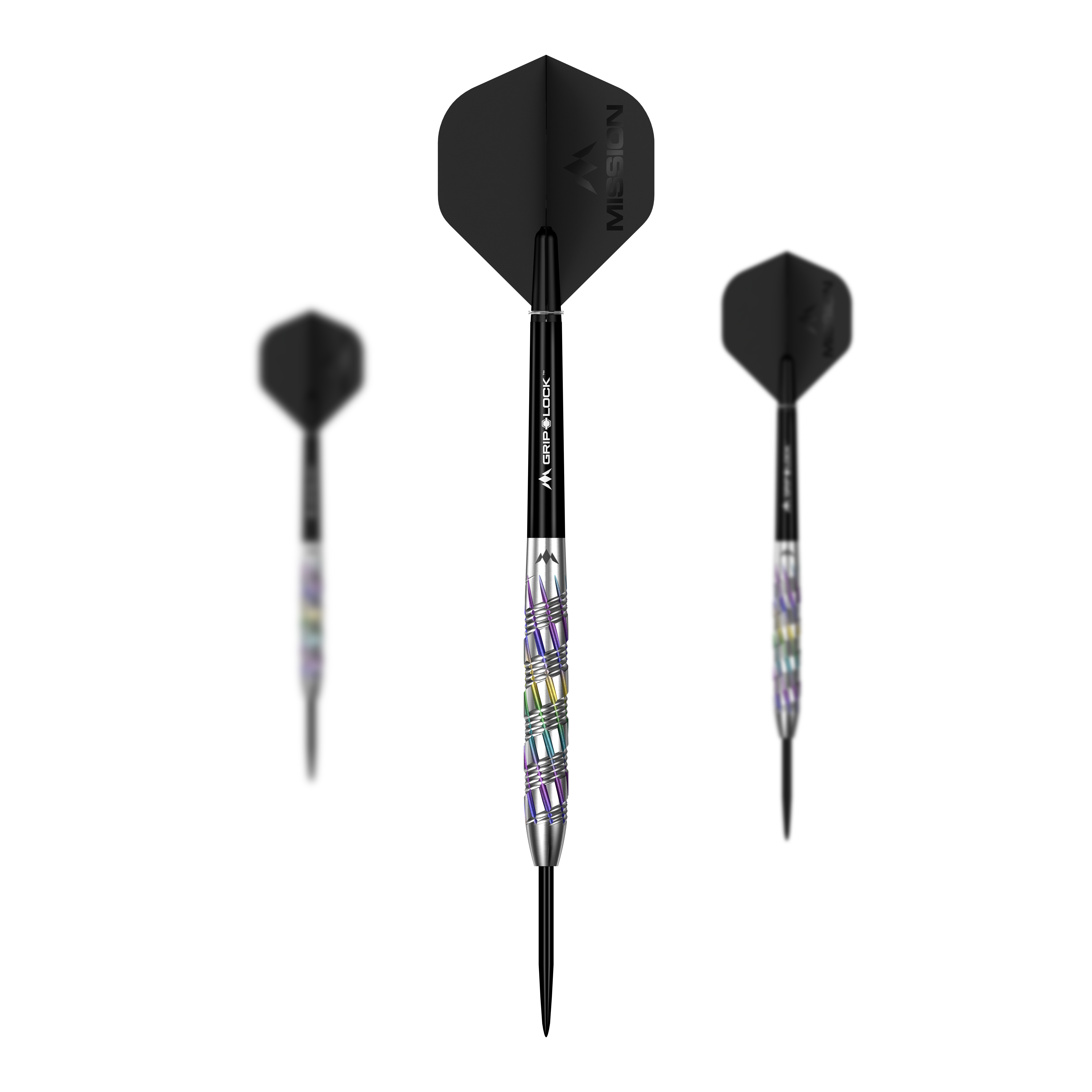 Mission Shuriken Steel Darts Mission Shuriken Steeldarts werden auch als Set angeboten. Auf diesem Bild ist ein komplettes Set der Mission Shuriken Steeldarts abgebildet.