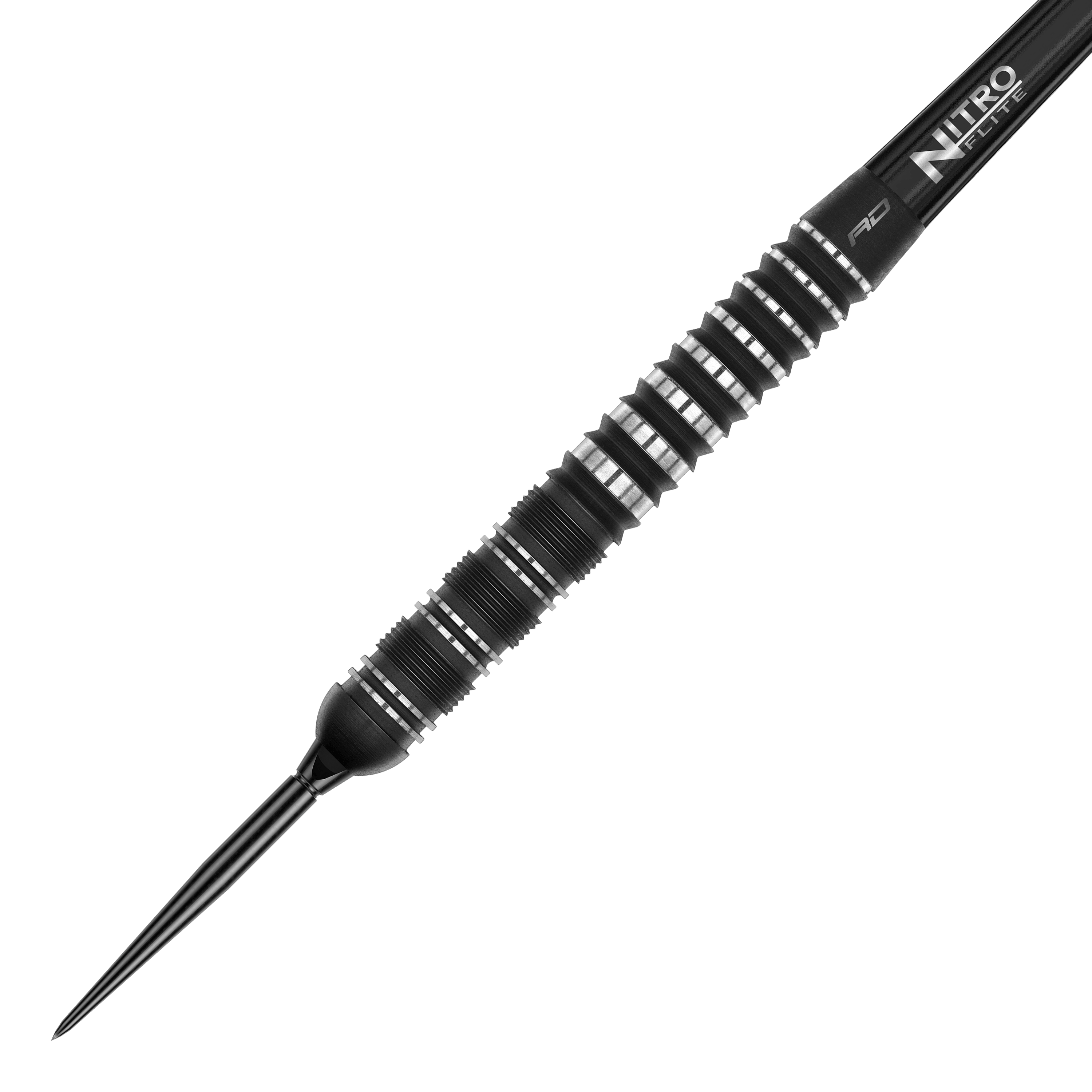 Abgebildet sind die Red Dragon Sable Parallel Switch Point Steeldarts. Die Darts werden seitlich gezeigt und sind aus Metall gefertigt.