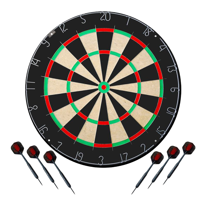 Karella Dartboard BullOut Set including 2 sets of steel darts Das Bild stellt das Karella Dartboard BullOut Set mit zwei Sets Steeldarts dar. Es bietet alles, was man für ein direktes Dartspiel benötigt.