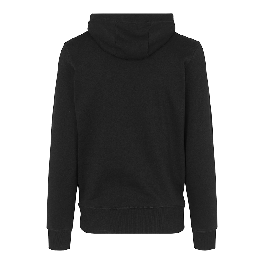 Barrels and Shafts Hoodie - Black Auf dem Bild ist ein schwarzer Hoodie von hinten zu sehen. Der Hoodie hat eine Kapuze und lange Ärmel.