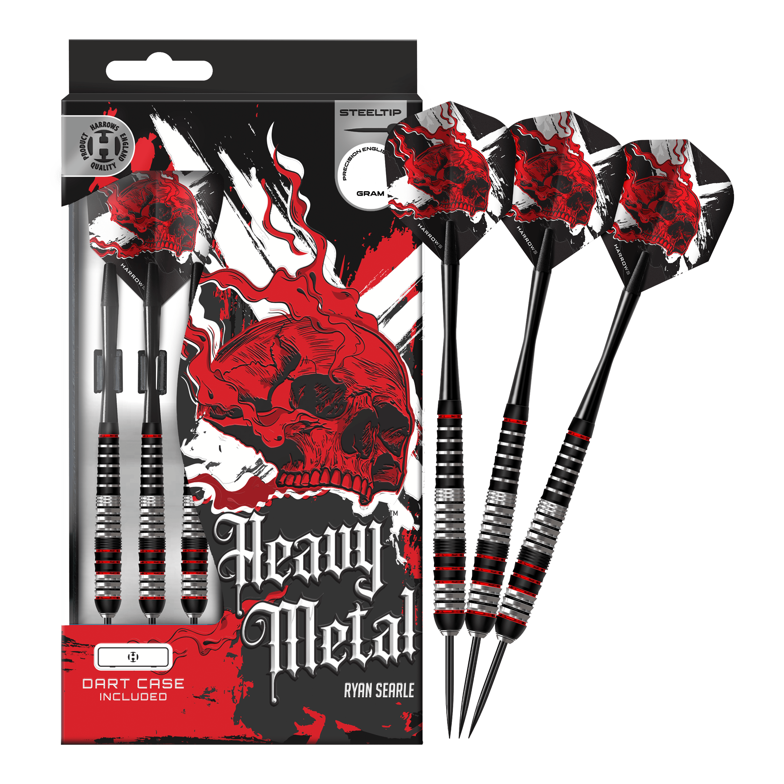 Harrows Heavy Metal Ryan Searle Brass Steel Darts Das Bild stellt die Harrows Heavy Metal Ryan Searle Brass Steeldarts dar. Das Produkt überzeugt durch hochwertiges Messing und robustes Design.