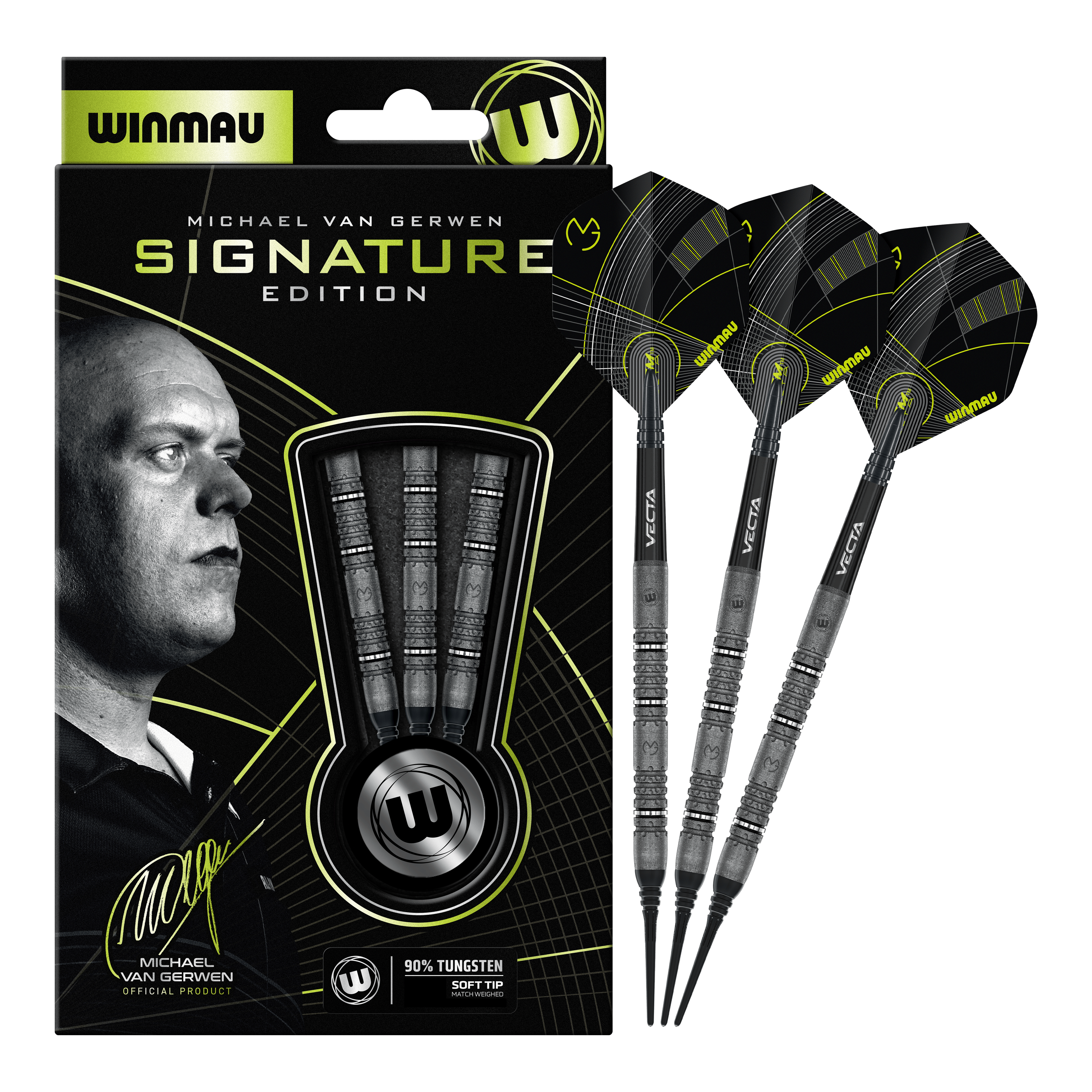 Winmau Michael Van Gerwen Signature Edition Softdarts - 20g Hier sieht man die Winmau Michael Van Gerwen Signature Edition Softdarts mit 20g. Die vollständige Ansicht der Darts ist dargestellt.
