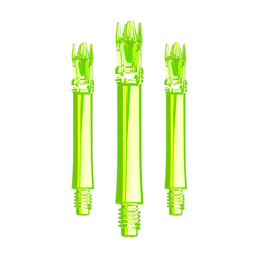 L-Style L-System Replacement Shafts - Neon Yellow Ein Set aus neongelben Ersatzshafts ist im Bild. Mehrere Shafts sind geordnet angeordnet.