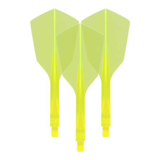 Condor Ax 120 Flight System Neon Yellow - Narrow Das Bild zeigt drei neon-gelbe Dartflights mit schmaler Form. Es handelt sich um das Produkt „Condor Axe 120 Flight-System Neon Yellow - Narrow“.