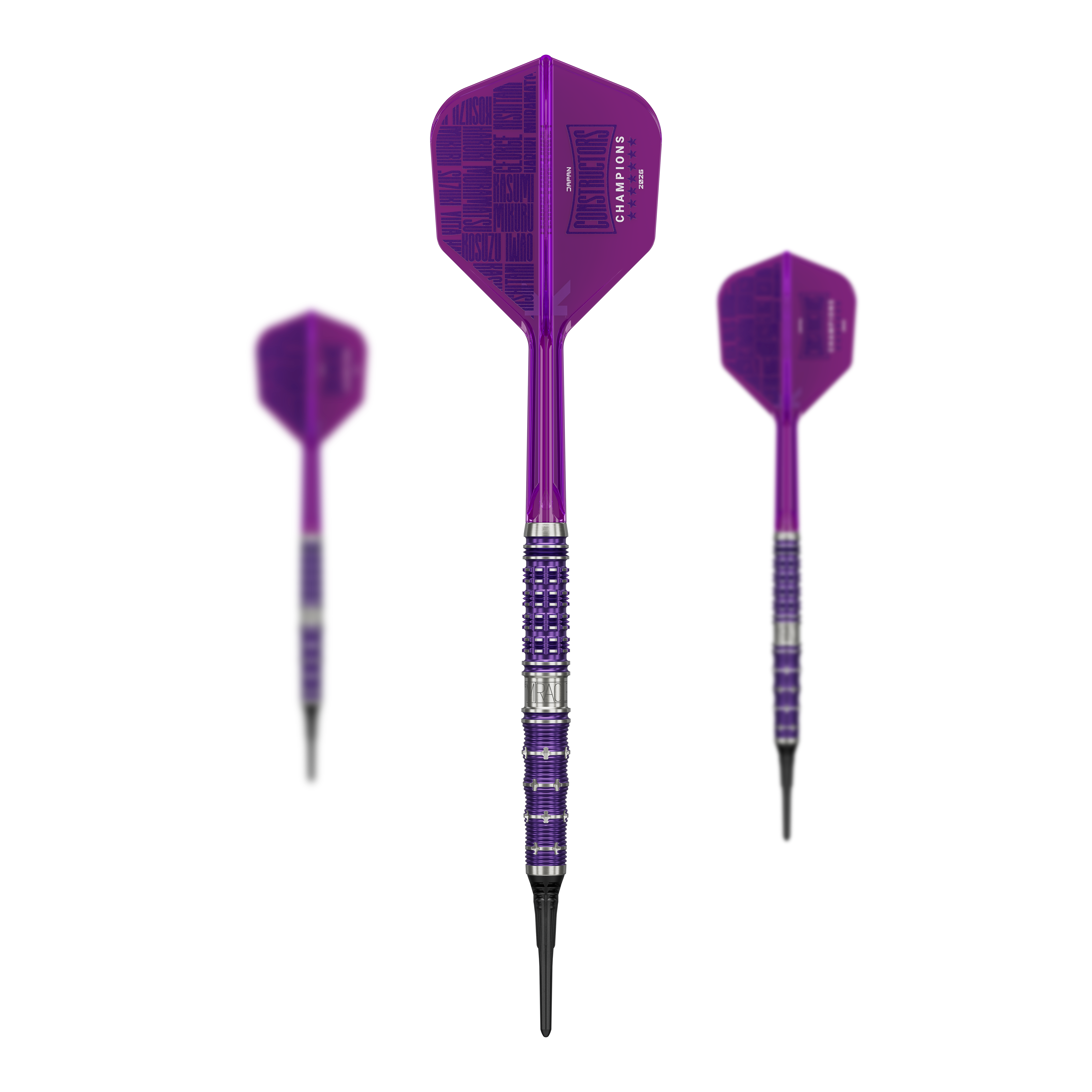 Auf diesem Bild ist ein Set der Target Japan The Miracle GEN7 Constructors Champions Limited Darts - 21,5g zu sehen. Die Darts sind limitiert und besonders für Sammler interessant.