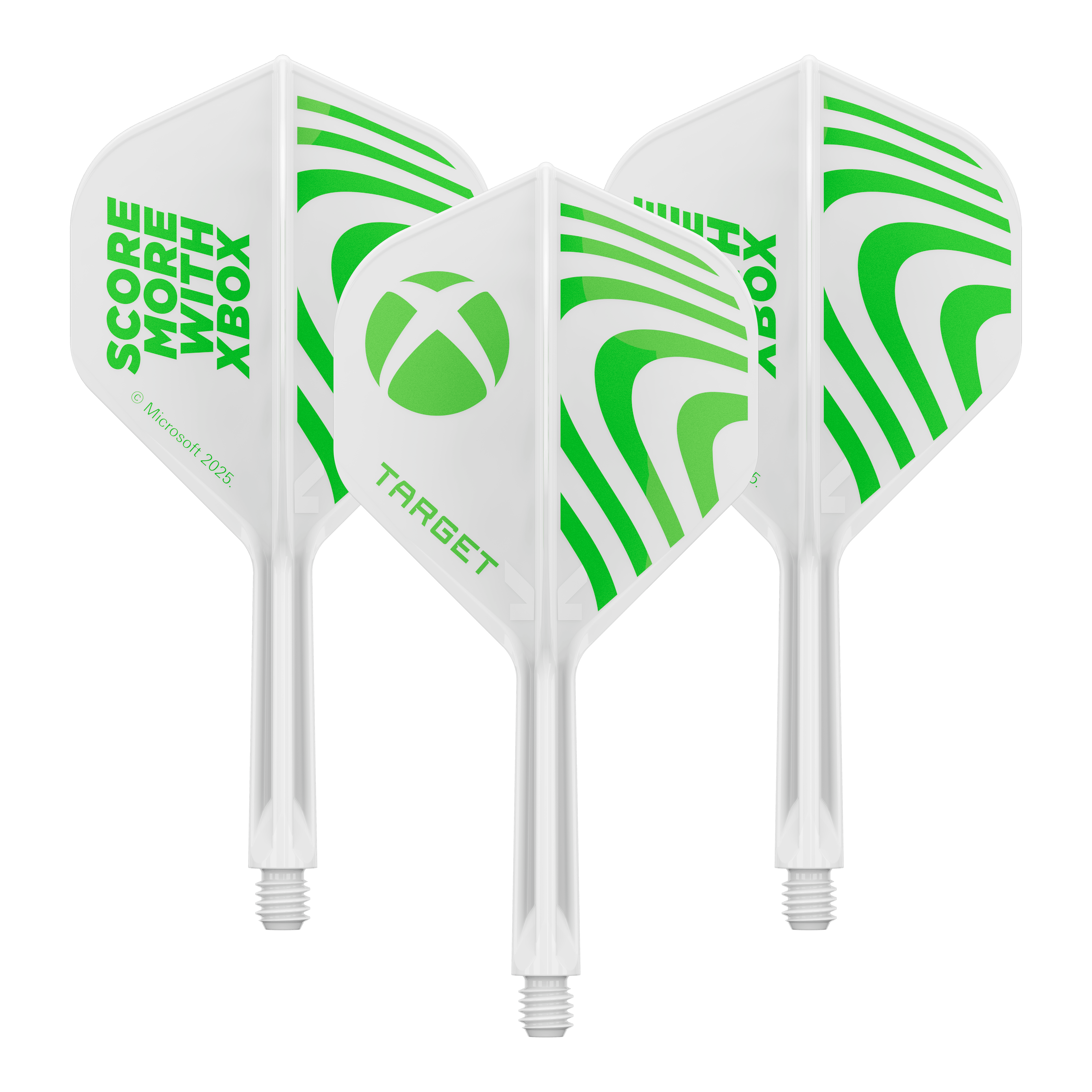 Target Xbox K-Flex No2 Standard Flights - White Ein Produktbild mit dem Dateinamen 410611_Target_Xbox_KFlex_No2_Standard_Flights_26mm_1Set. Es handelt sich wahrscheinlich um ein Set vom Dartzubehör.