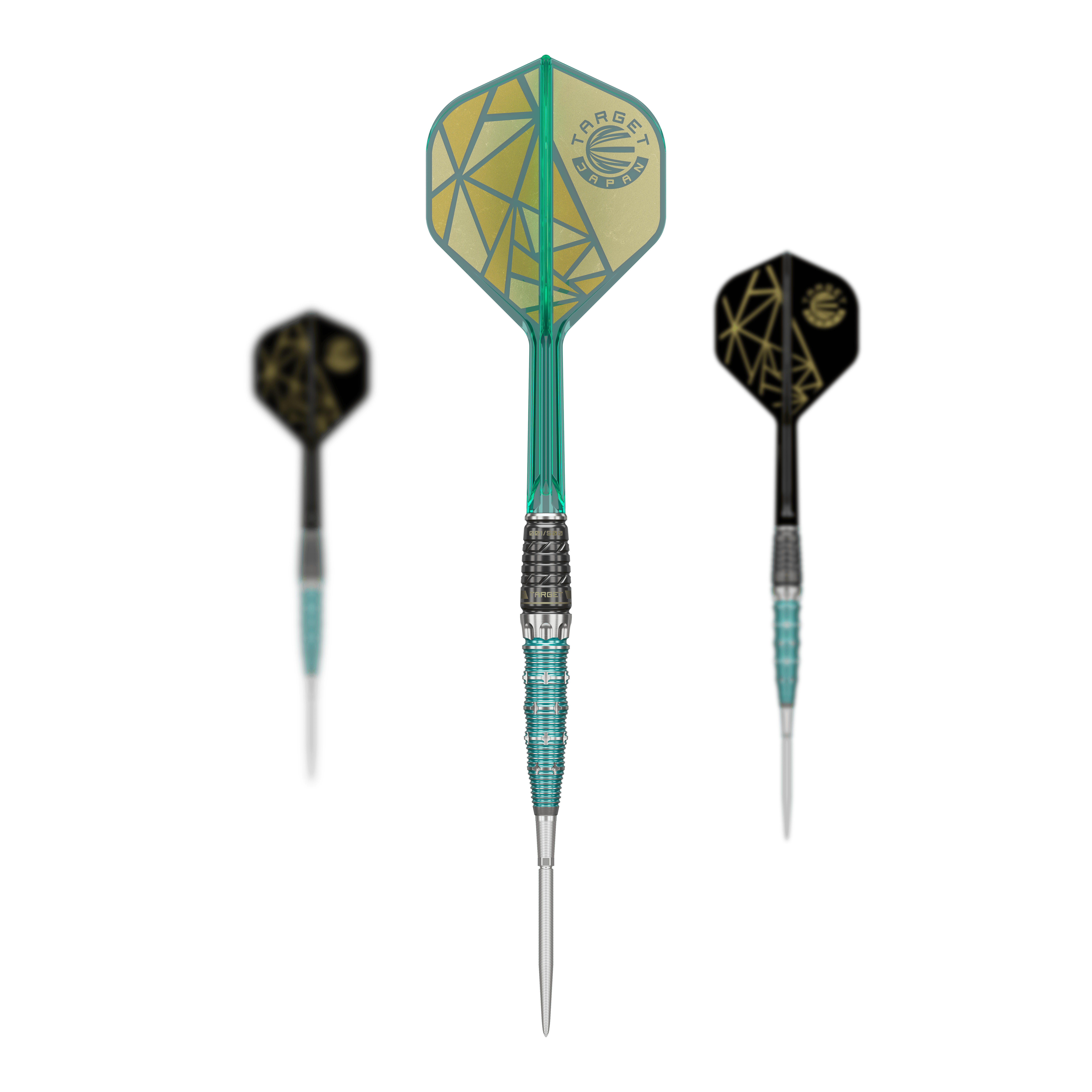 Target Japan The Rising Miracle Combination Limited Edition Swiss Point Steeldarts Das komplette Set Target Japan The Rising Miracle Combination Limited Edition Swiss Point Steeldarts ist zu sehen. Alle Teile sind angeordnet.