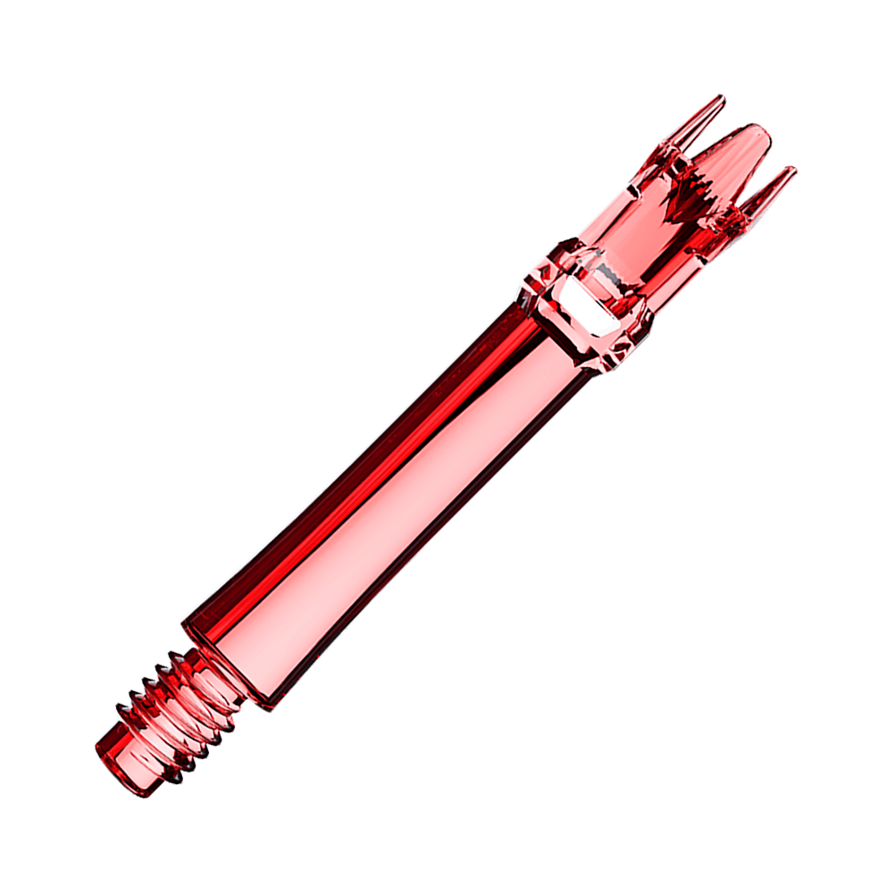 Zwei rote transparente Ersatzshafts werden gezeigt. Ihre Anordnung ist linear.