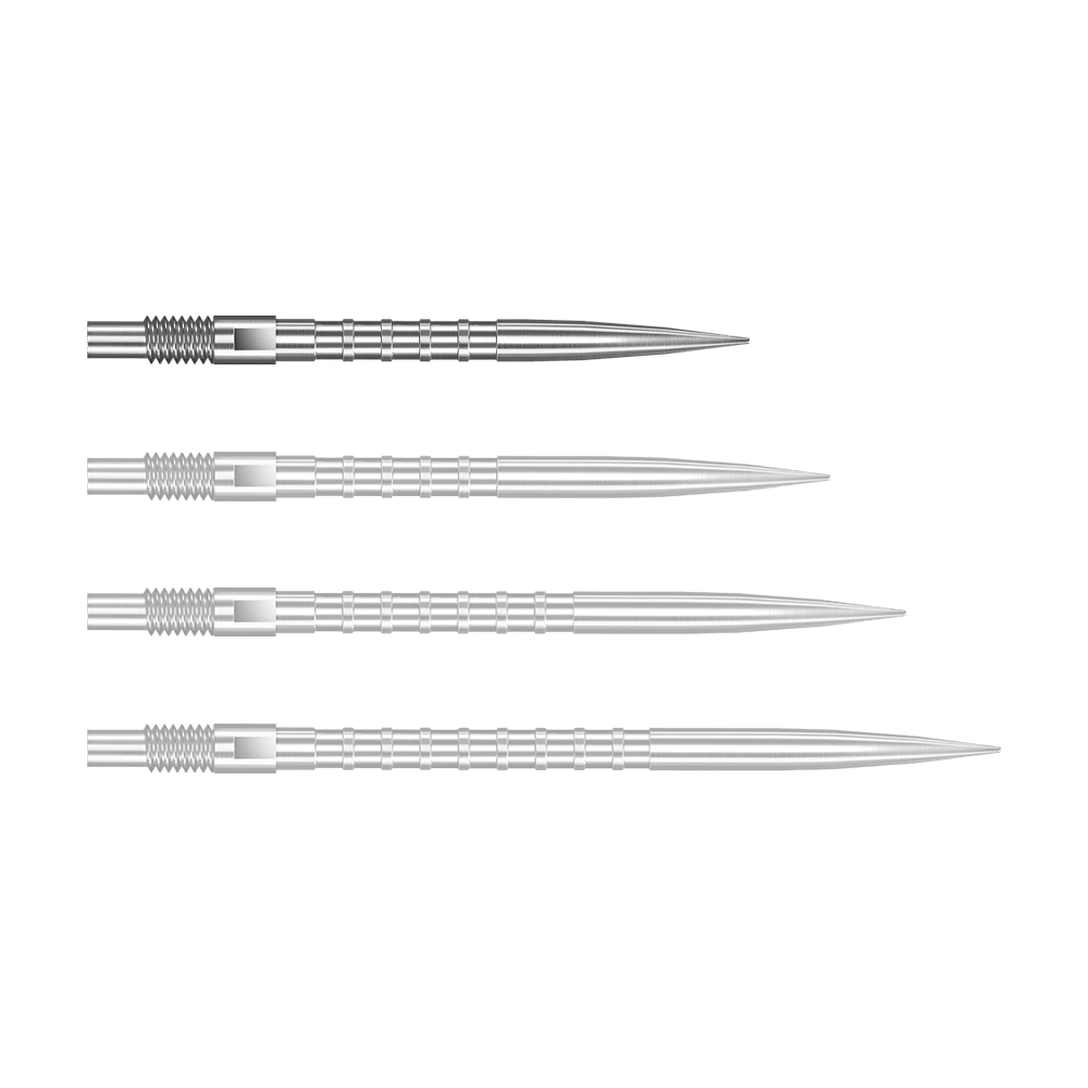 Harrows Quick Point Heavy Metal Dart Tips - Silver Das Bild zeigt Harrows Quick Point Heavy Metal Grip Dartspitzen in Silber mit einer Länge von 26mm. Dies ist das erste Stück der Serie.