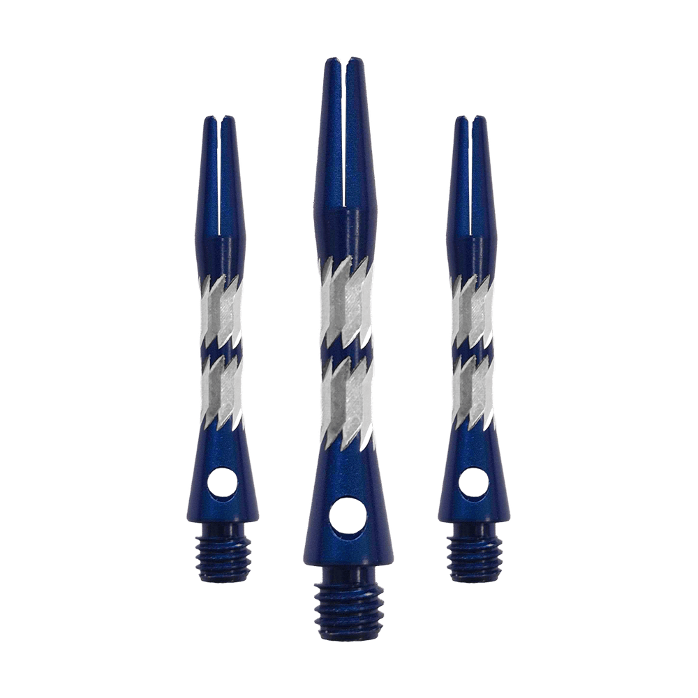 Zu sehen ist ein Set Bulls NL Minor Aluminium Shafts in Blau mit 33 mm Länge. Diese Aluminiumschäfte werden für Darts verwendet.