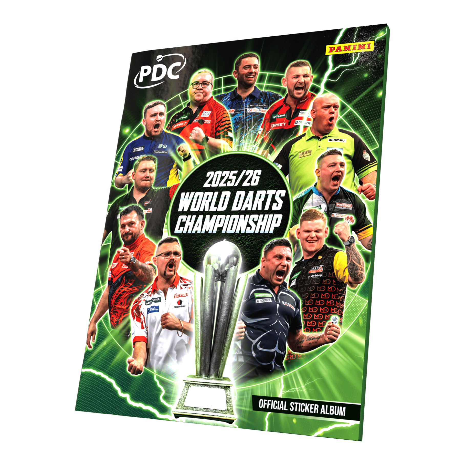 Panini PDC World Darts Championship 2025/26 - Softcover Mega Bundle with two sticker boxes Panini PDC World Darts Championship 2025/26 - Offizielles Sticker-Sammelalbum als Softcover zu sehen. Das Sammelalbum ist für die Kollektion von Panini-Stickern rund um die Weltmeisterschaft gedacht.