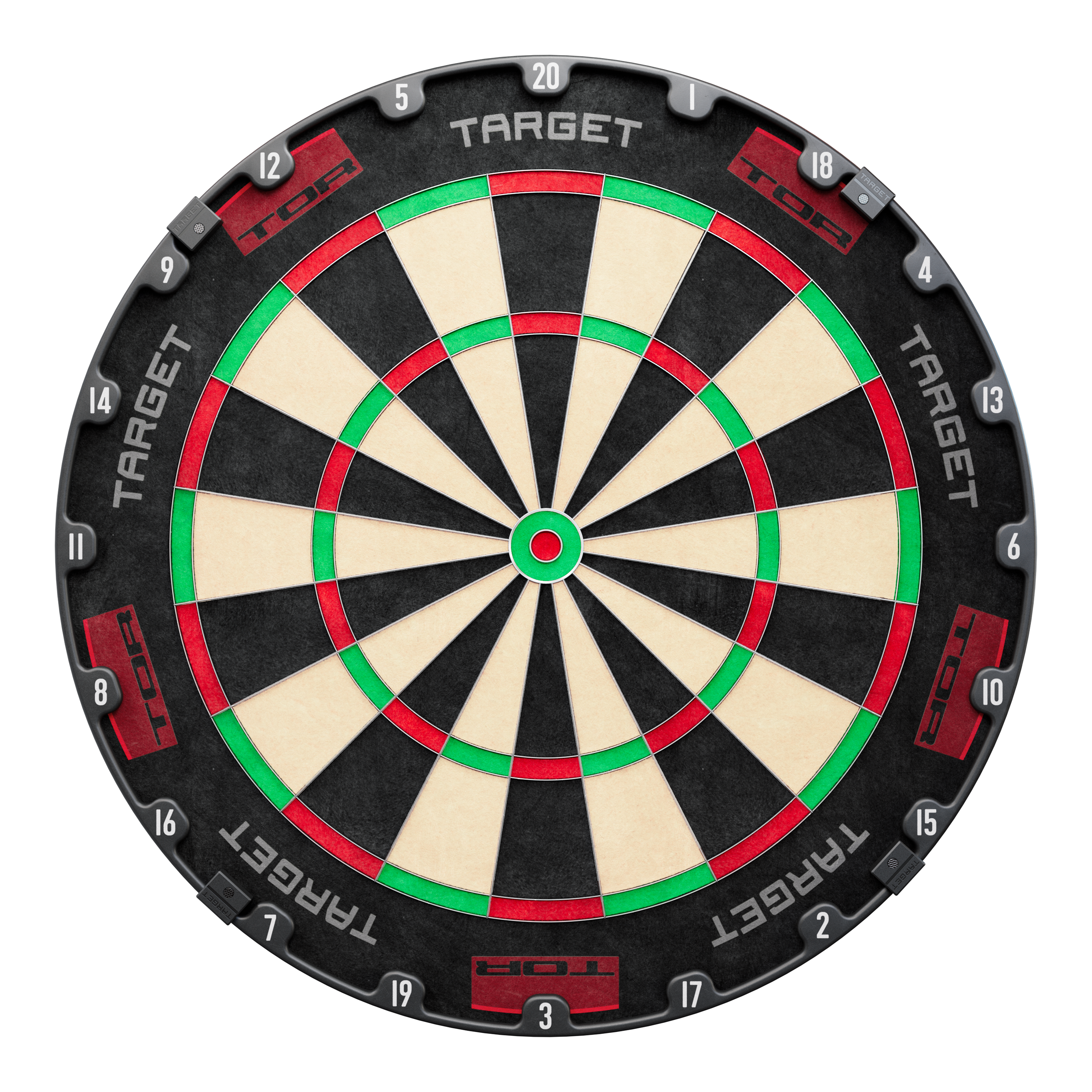 Target TOR Steel Dartboard Target TOR Steeldartboard ist als rundes Dartboard klar abgebildet. Die Segmente und Zahlen sind sichtbar.