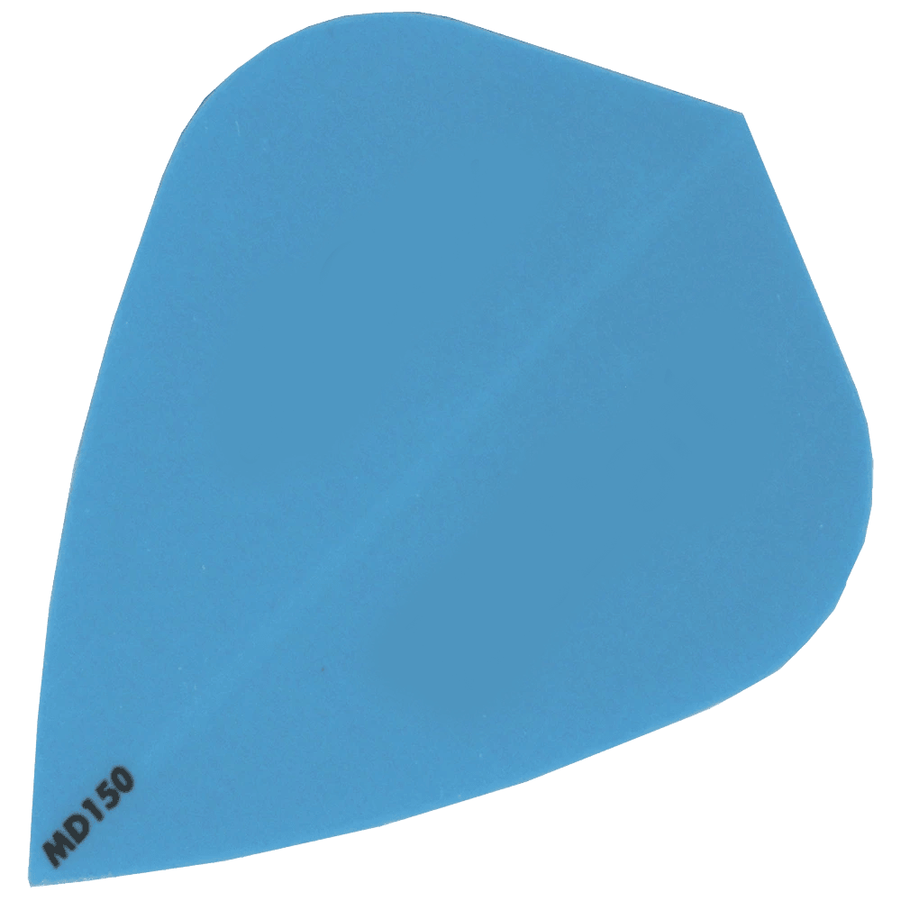 MD150-Kite-Blau Das Bild zeigt ein blaues Dart-Flugblatt mit der Bezeichnung "MD150" in der Ecke. Es handelt sich um das Produkt "McDart MD150 - Kite Flight".