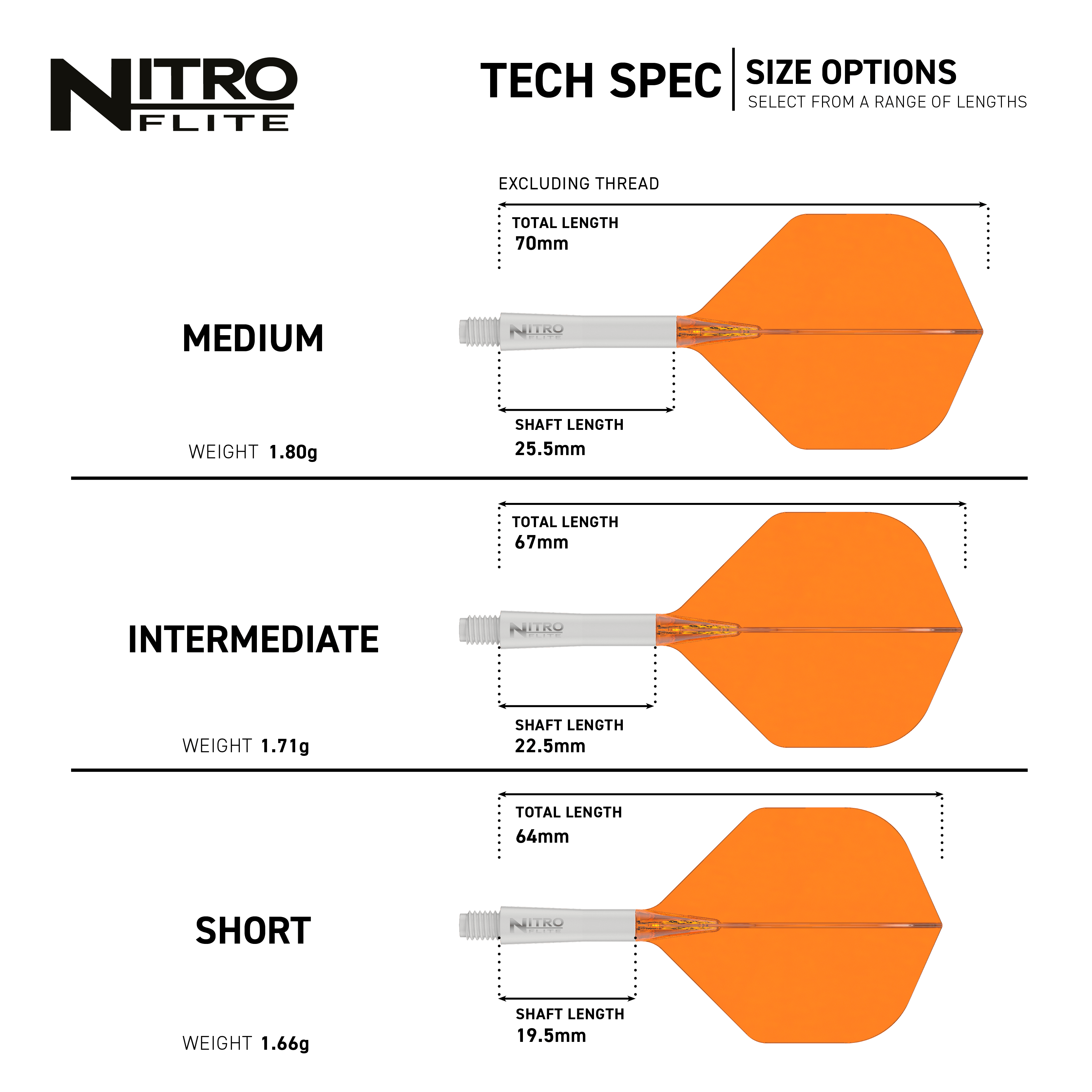 Red Dragon Nitroflite White Shaft Orange Flights No2 Dieses Bild präsentiert den Red Dragon Nitroflite White Shaft Orange Flights No2. Der Dart-Schaft hat eine weiße Farbe, die Flights sind orange.