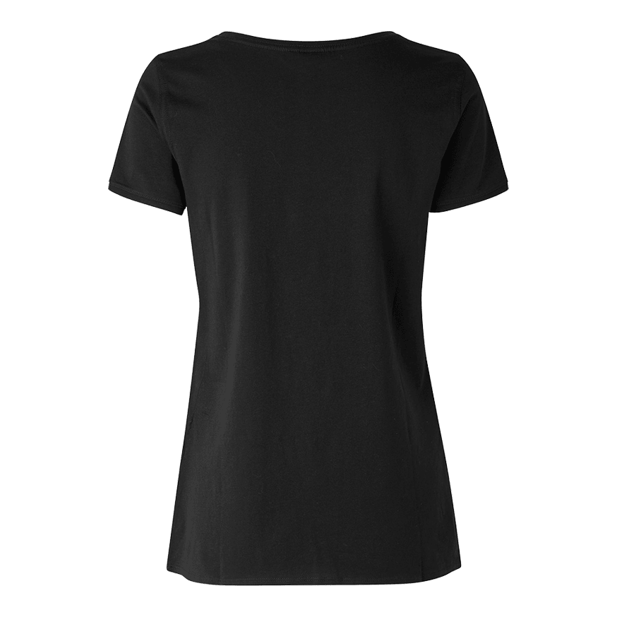 Barrels and Shafts Women's T-Shirt - Black Das Bild zeigt ein schwarzes Damen-T-Shirt von hinten. Das T-Shirt hat einen einfachen, klassischen Schnitt ohne sichtbare Aufdrucke oder Muster.