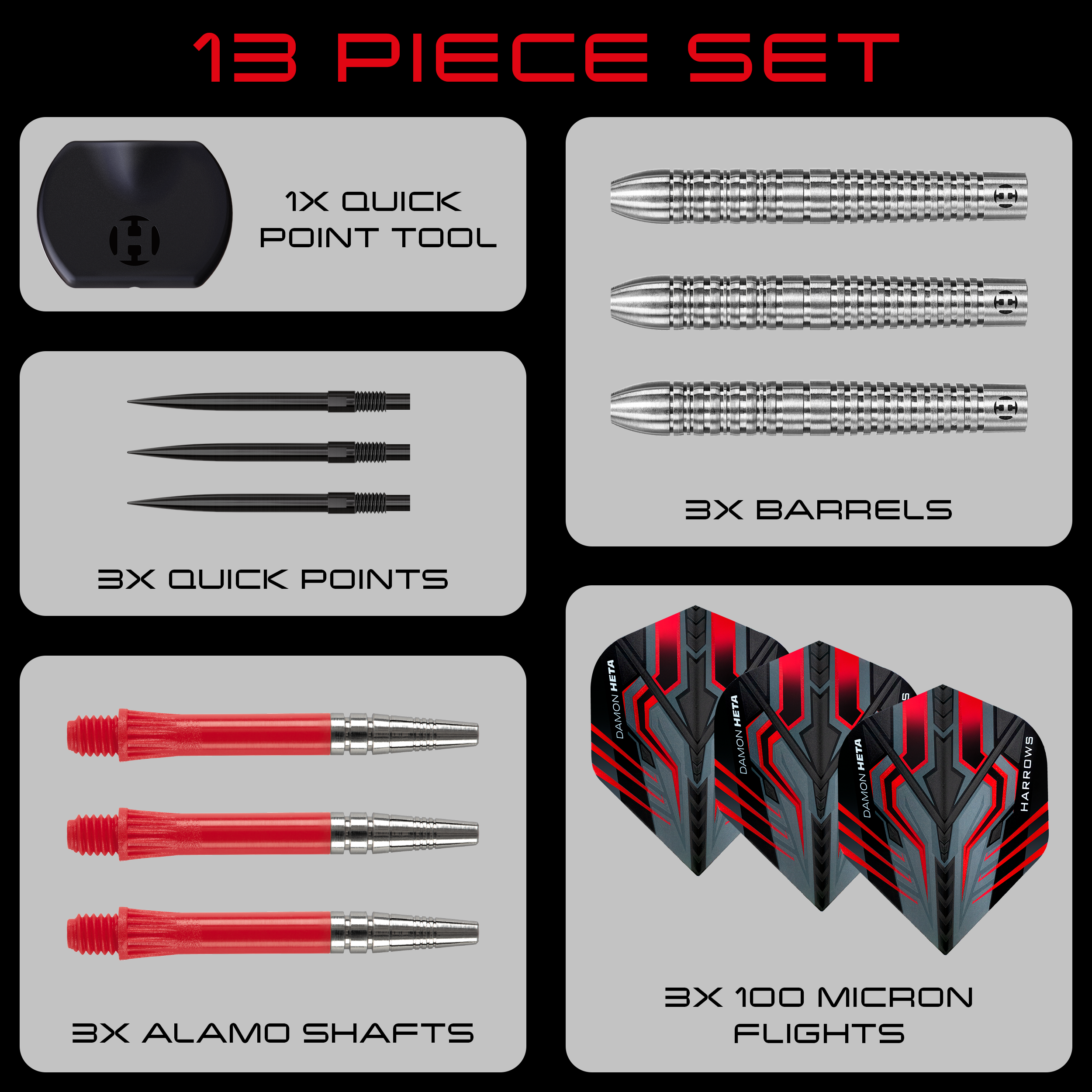 Harrows Damon Heta Natural Quick Point - 23g Das Bild zeigt die Harrows Damon Heta Natural Quick Point Steeldarts mit 23 Gramm. Diese Darts sind speziell für Präzision und Kontrolle entwickelt.