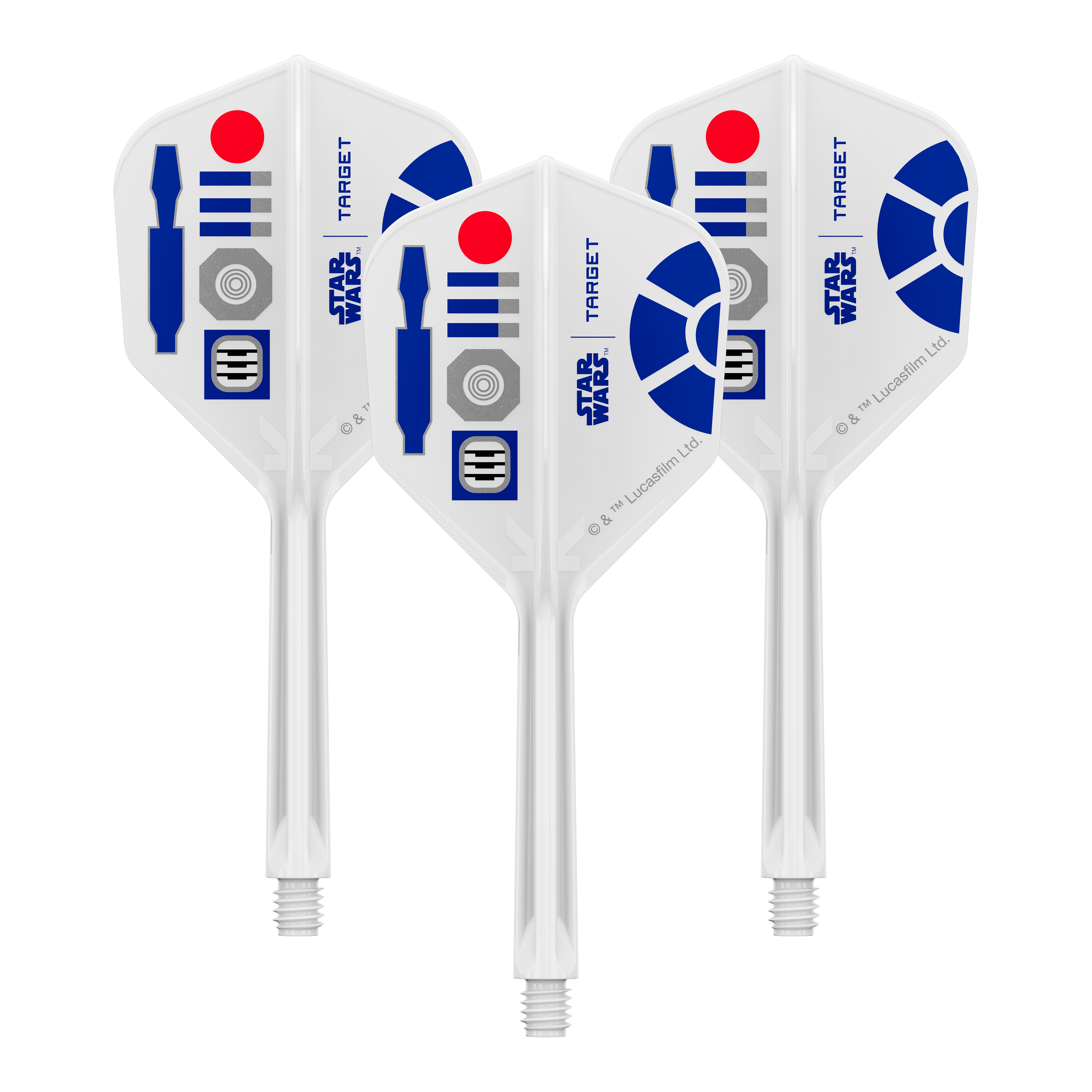 Target Star Wars K-Flex R2D2 No6 Flights Zu sehen ist ein Produkt mit dem Dateinamen 410512_Target_StarWars_KFlex_R2D2_No6_Flights_Medium_33mm_1Set. Vermutlich handelt es sich dabei um ein Set von Dart-Flights mit Star Wars Thema.