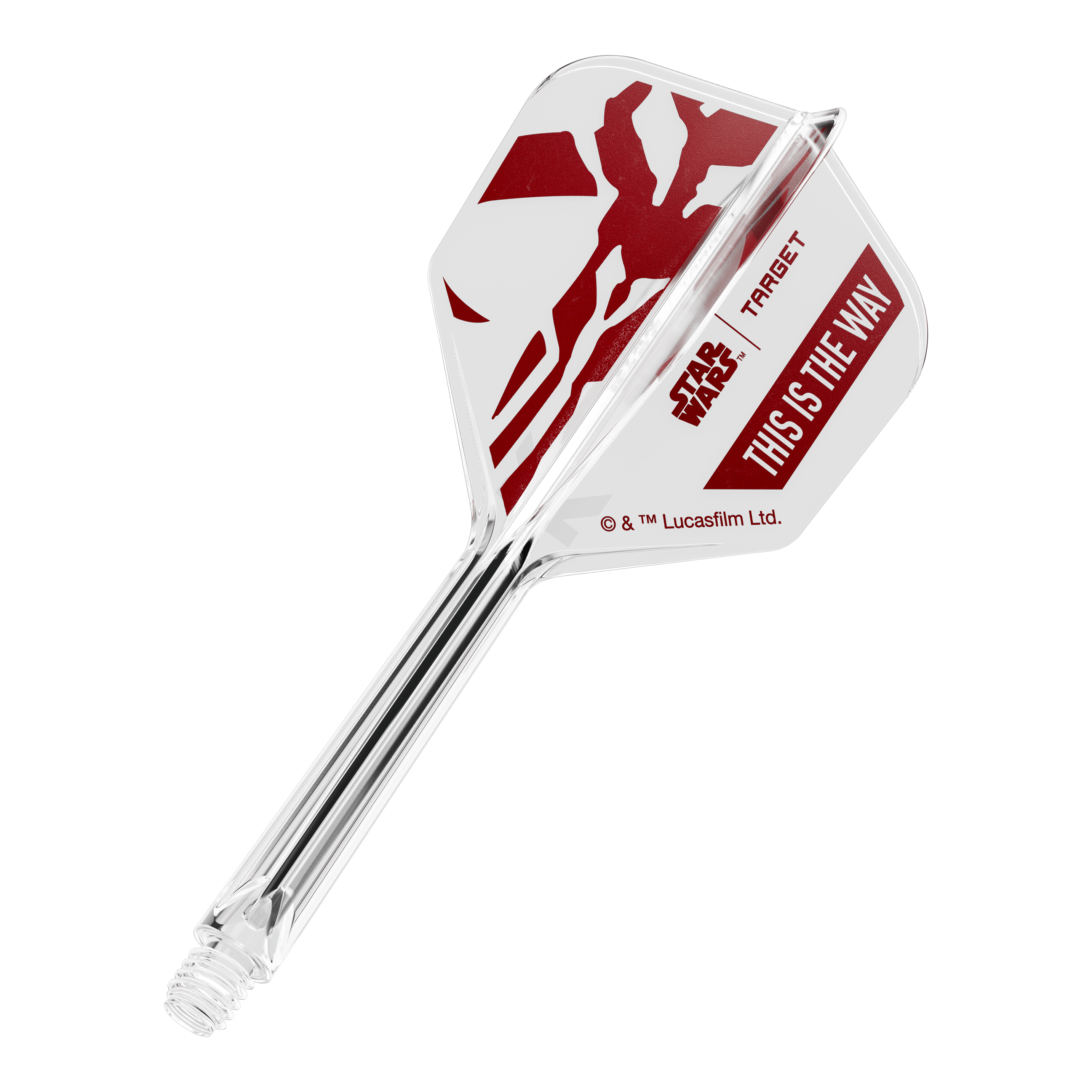 Target Star Wars K-Flex Set Mandalorian No6 Flights Zu sehen ist '410625_Target_StarWars_K-Flex_ThisIsTheWay_No6_Flights_33mm_1b'. Es handelt sich wohl um Dart-Flights mit dem Schriftzug 'This Is The Way'.