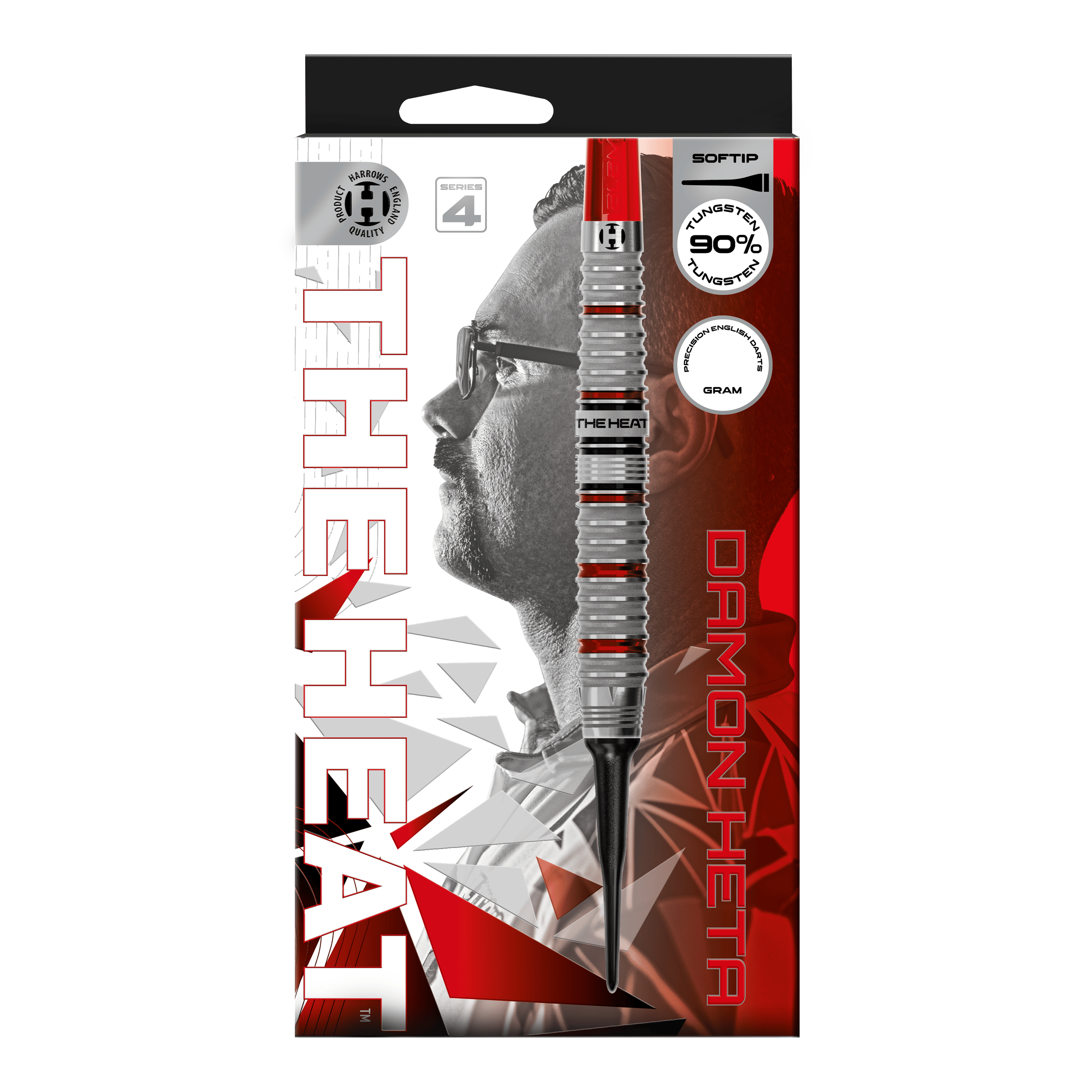 Harrow's Damon Heta Series 4 soft darts Das Bild zeigt die Harrows Damon Heta Series 4 Softdarts. Die Softdarts sind speziell für den Dartsport entwickelt.