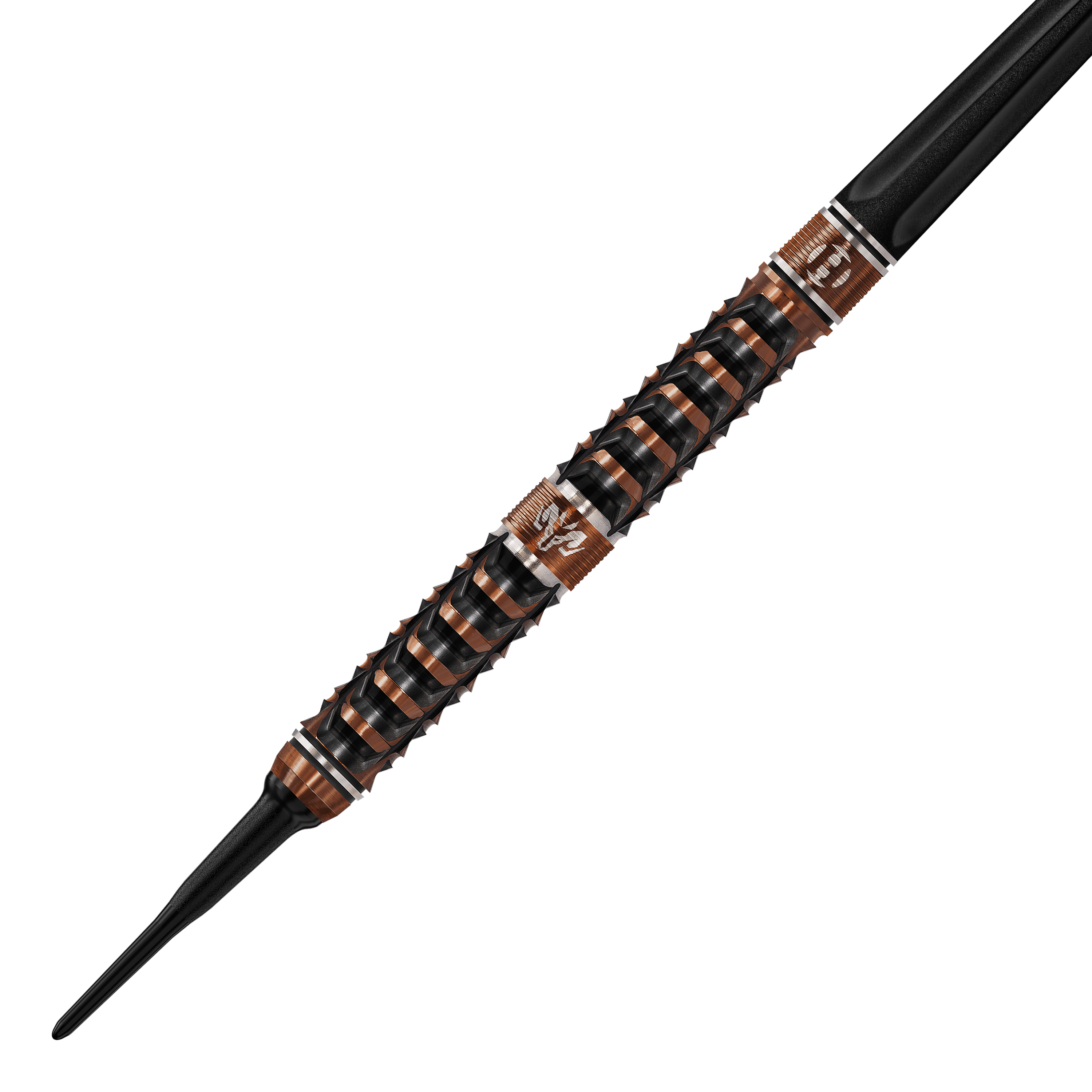 Zu sehen sind die Harrows Wolfram Trinity Softdarts. Das Bild stellt die Details und Form der Softdarts dar.