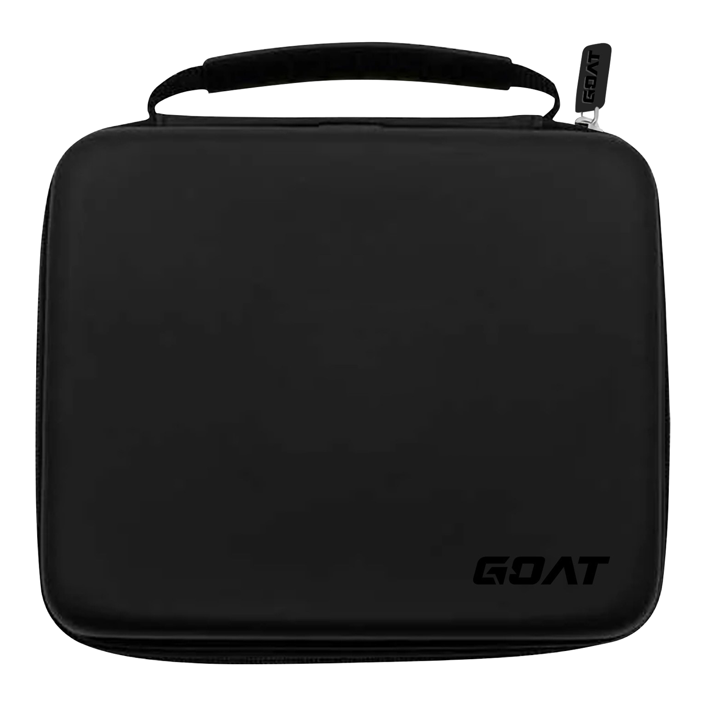GOAT Locker XXL Dart Wallet Das Bild zeigt ein schwarzes, rechteckiges Etui mit einem Henkel oben. In der unteren rechten Ecke befindet sich das Logo „GOAT“.