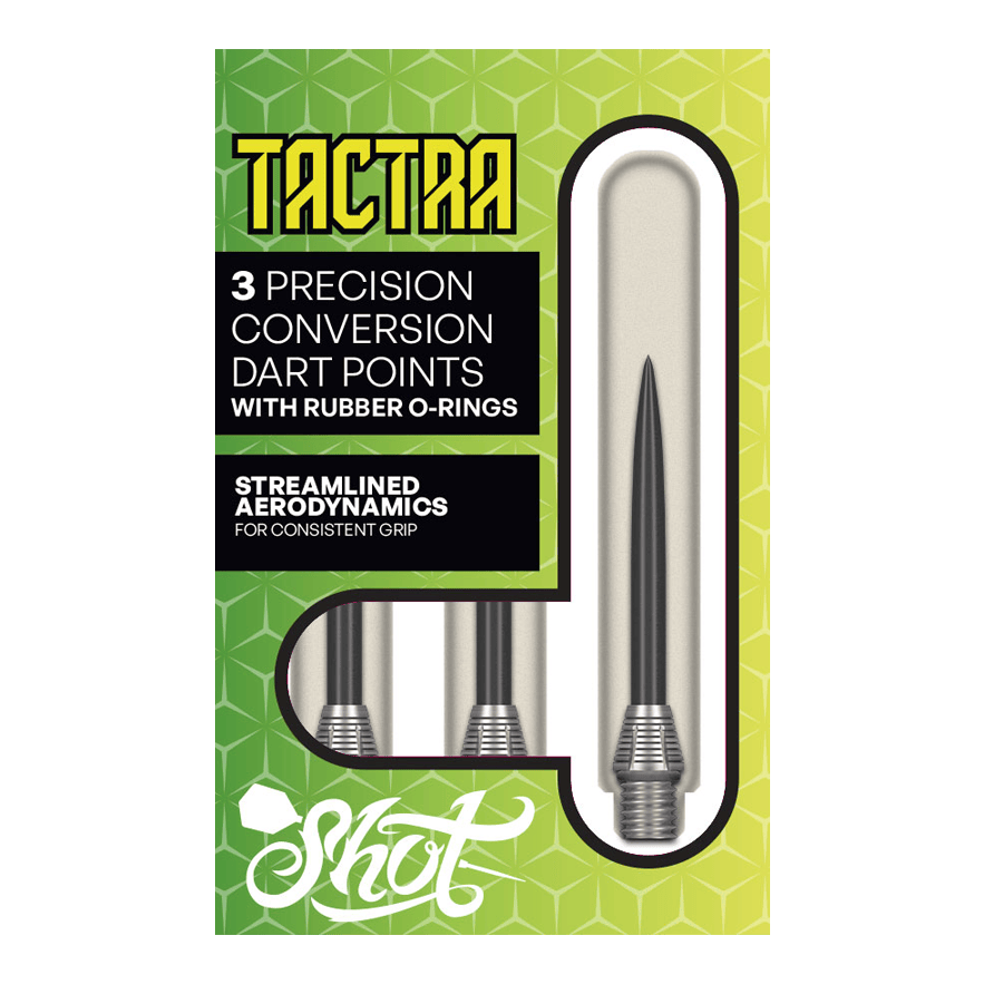 Shot Tactra Conversion Points - 34mm Hier sieht man die Shot Tactra Conversion Points - 34 mm. Sie bieten eine praktische Lösung für Dartspieler, die flexibel wechseln möchten.
