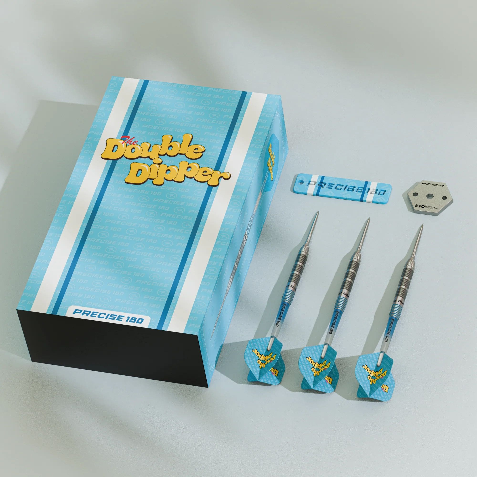 Precise 180 Bela Schugmann Double Dipper V1 steel darts Das Bild zeigt die Precise 180 Bela Schugmann Double Dipper V1 Steeldarts. Diese Dartpfeile sind optimal für fortgeschrittene Dartspieler.