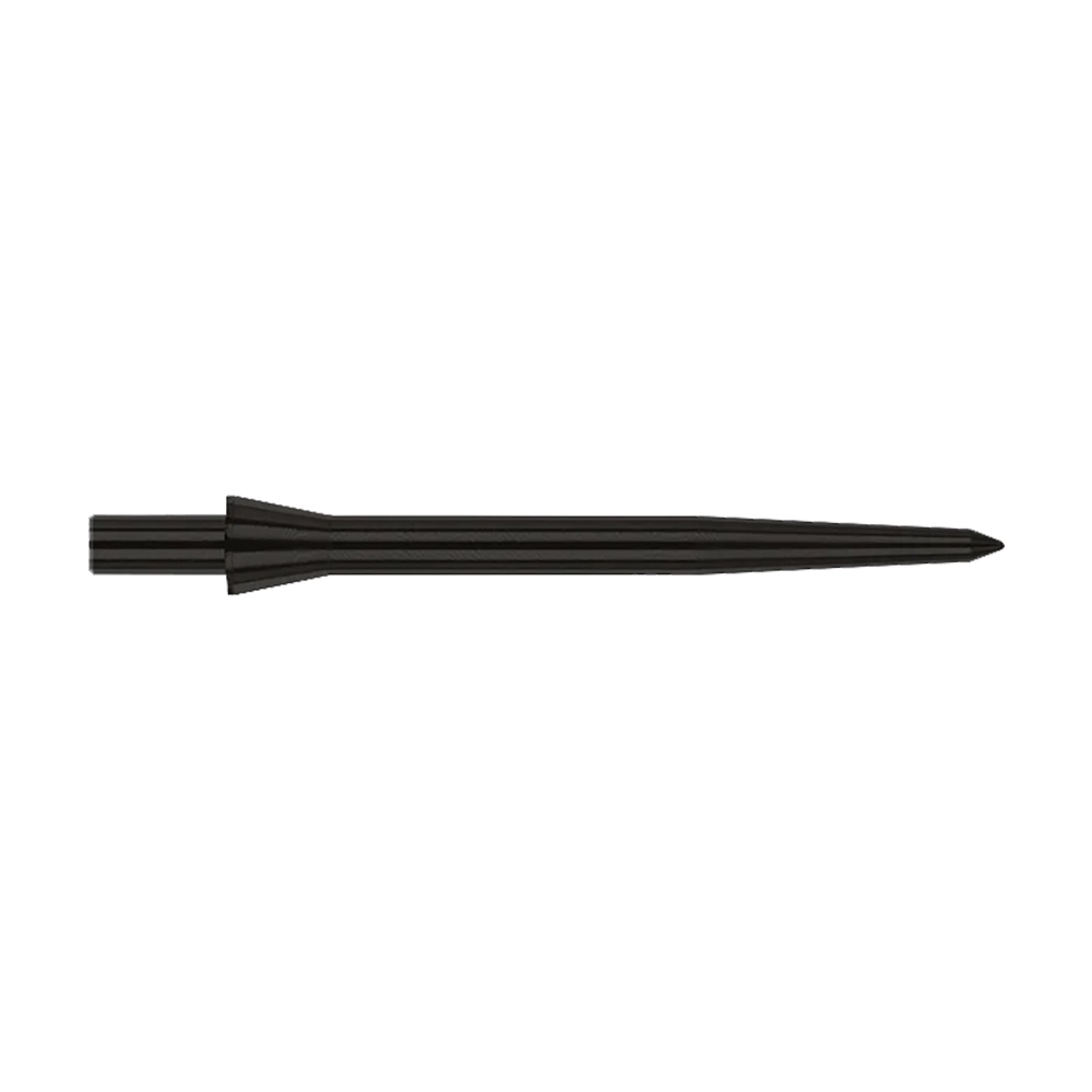 Dies ist eine schwarze Steeldartspitze der Marke Red Dragon, Modell Raptor Plain Black. Sie ist 28 mm lang und hat ein schlichtes, elegantes Design.