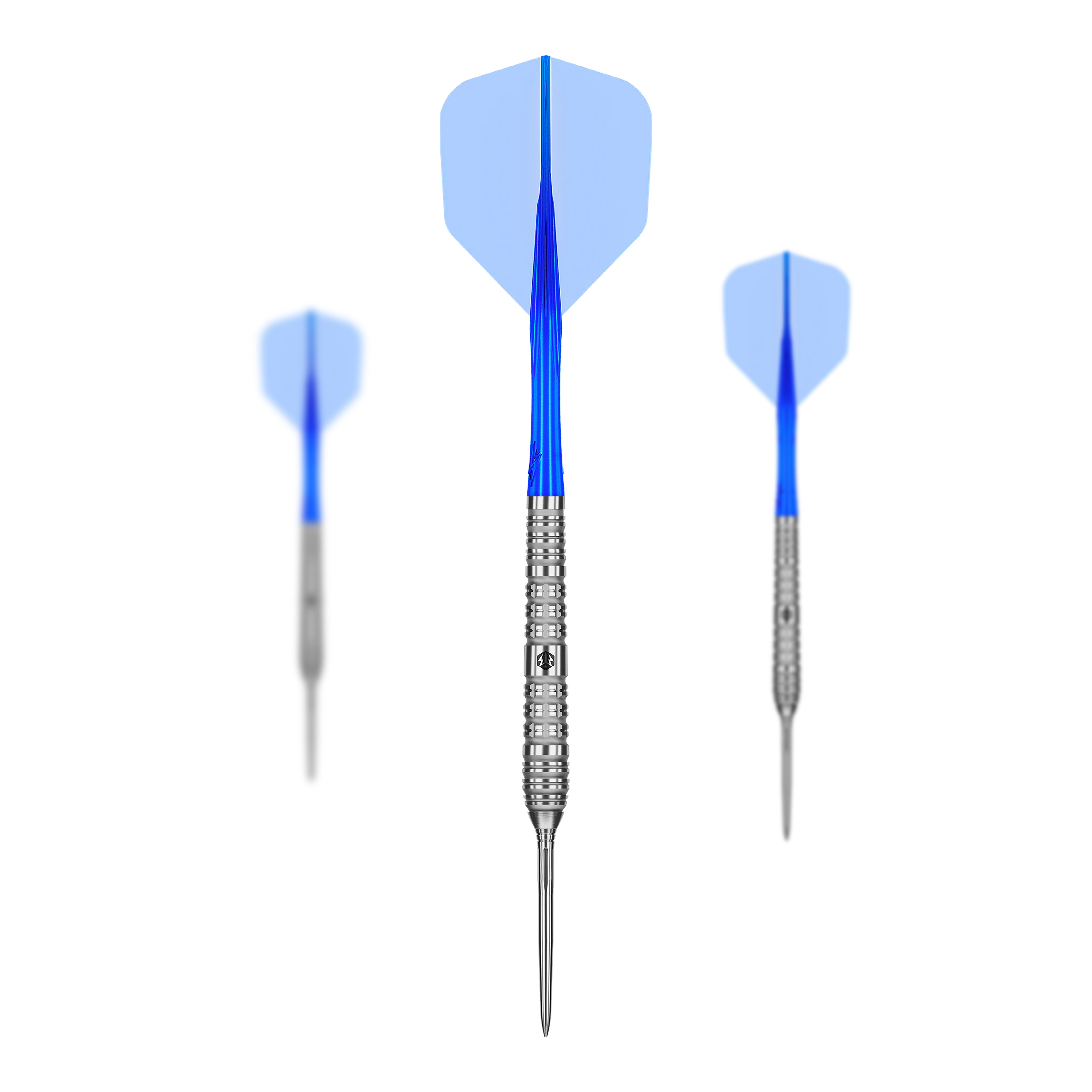 Caliburn Rix EZ-EVO R4 steel darts Das Foto zeigt die Caliburn Rix EZ-EVO R4 Steeldarts als Set. Der Fokus liegt auf dem Aussehen und der Anordnung der Darts.