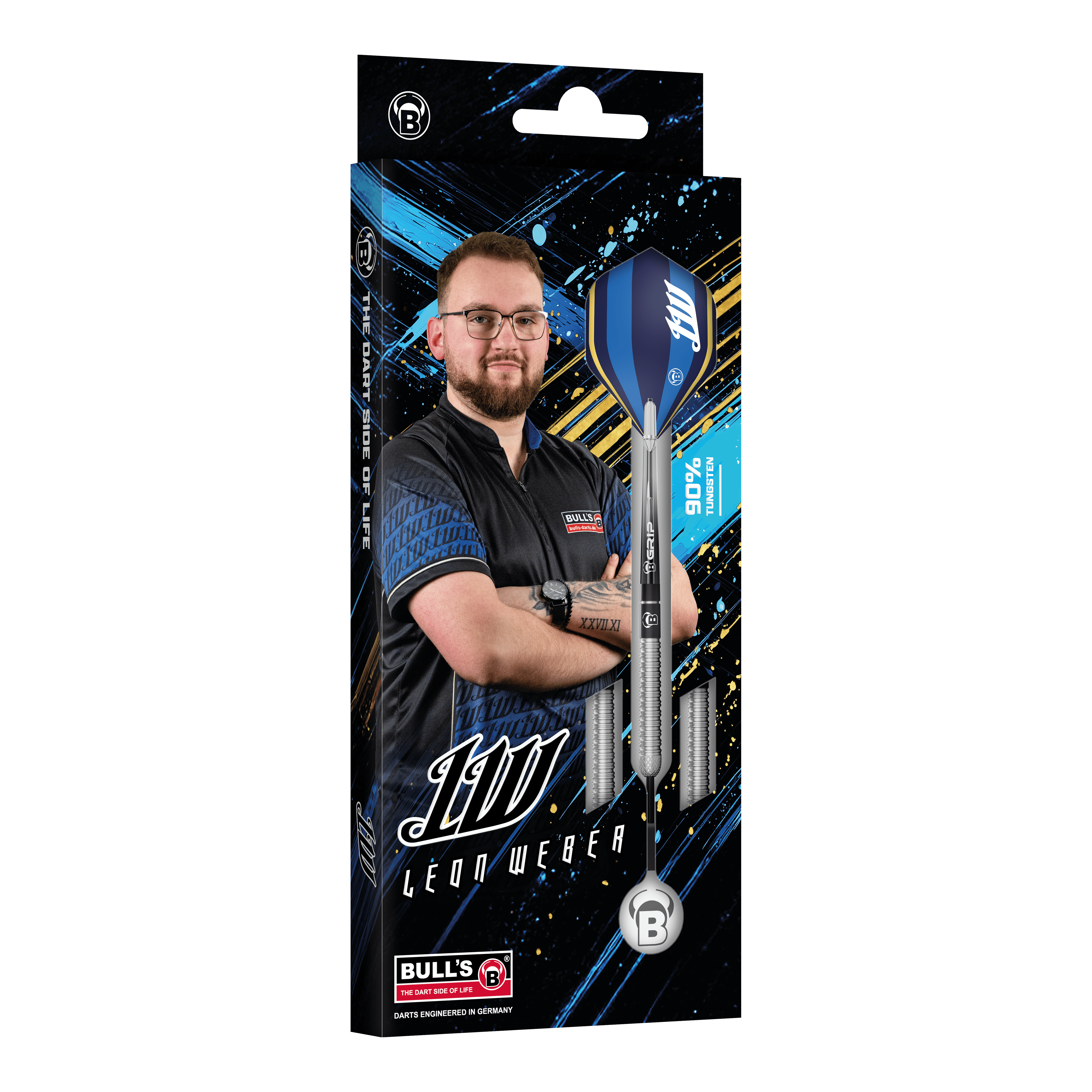 Abgebildet sind die Bulls Leon Weber Steeldarts. Sie überzeugen durch ihr spezielles Design und ihre Qualität.