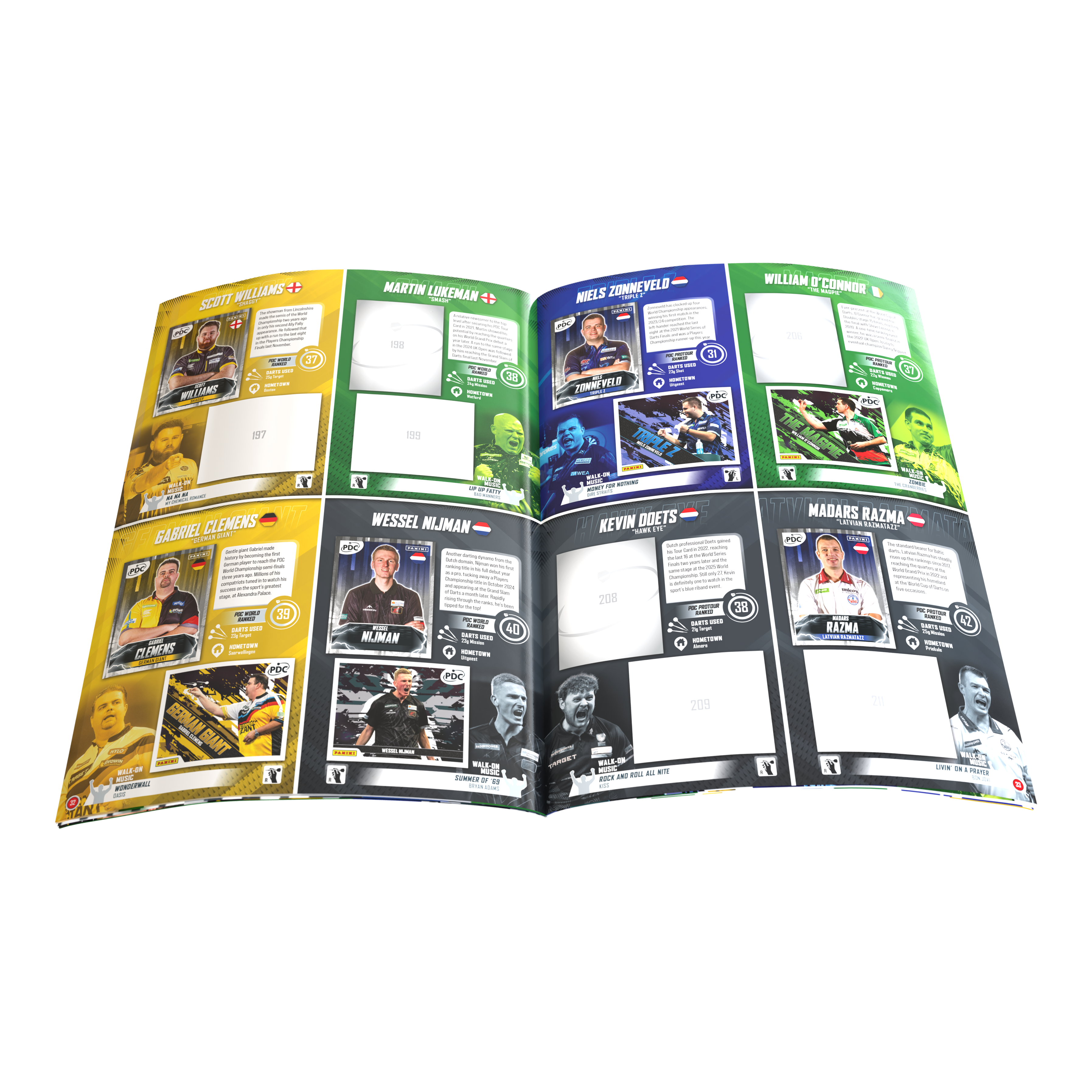 Panini PDC World Darts Championship 2025/26 - Official Sticker Hardcover Collector's Album Das Bild zeigt das Panini PDC World Darts Championship 2025/26 - Official Sticker Hardcover Sammelalbum. Es ist ideal zum Sammeln und Aufbewahren von Dart-Stickern.
