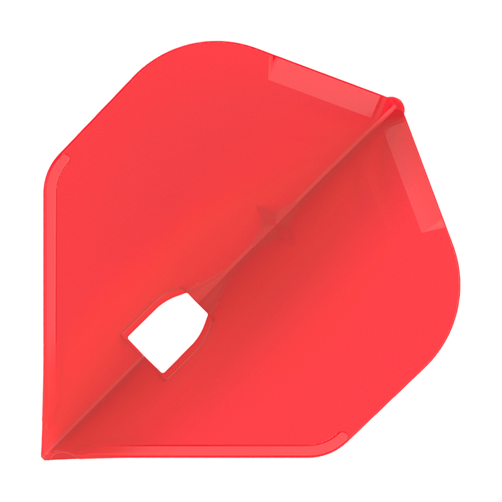 Auf dem Bild ist ein rotes Dartflight zu sehen. Es hat eine klassische Form und eine kleine Öffnung in der Mitte.