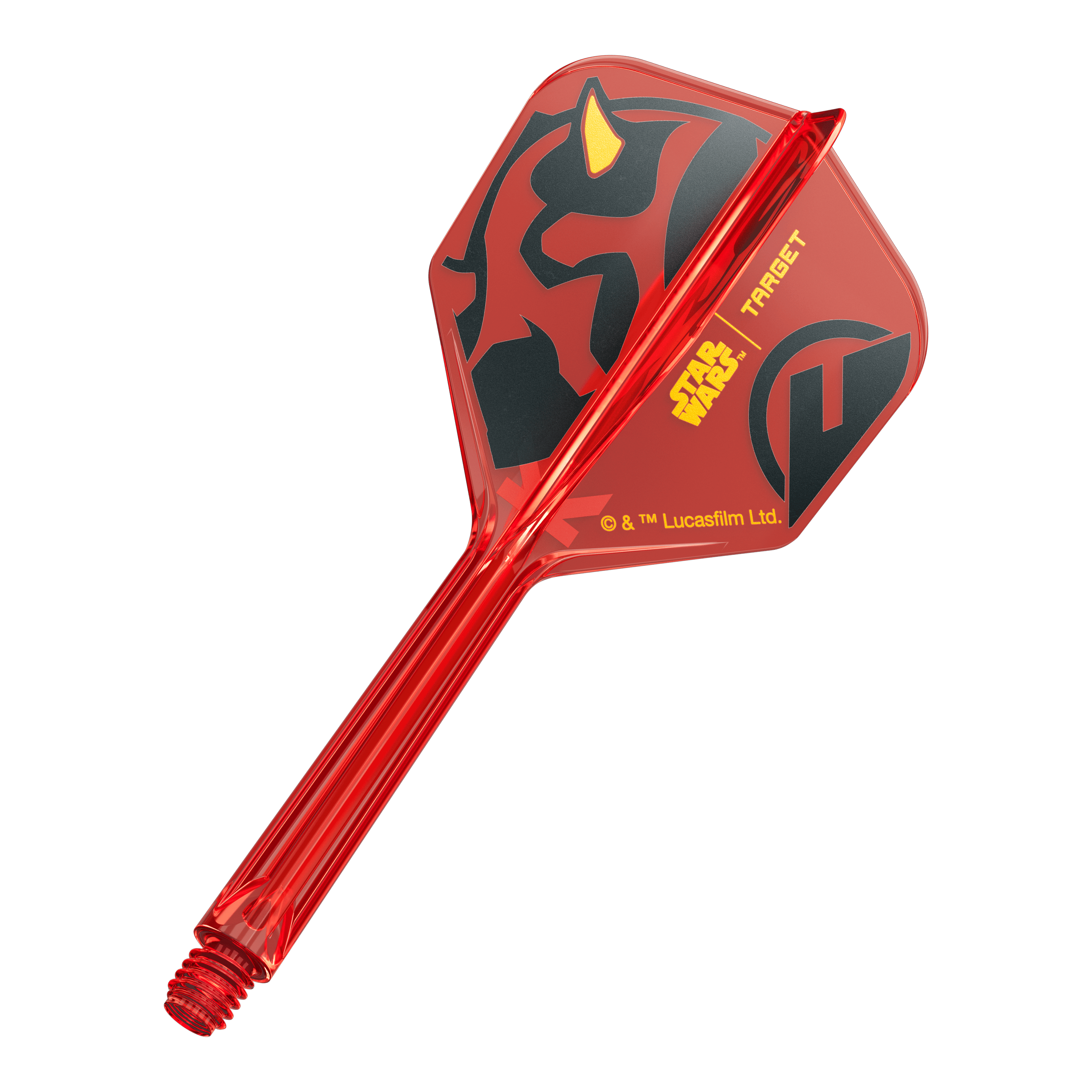 Ein einzelner Dartflight mit dem Titel '410522_Target_StarWars_KFlex_DarthMaul_No6_Flights_Medium_33mm_1'. Das Bild zeigt ein Star Wars Motiv im Darth Maul Design in mittlerer Größe.