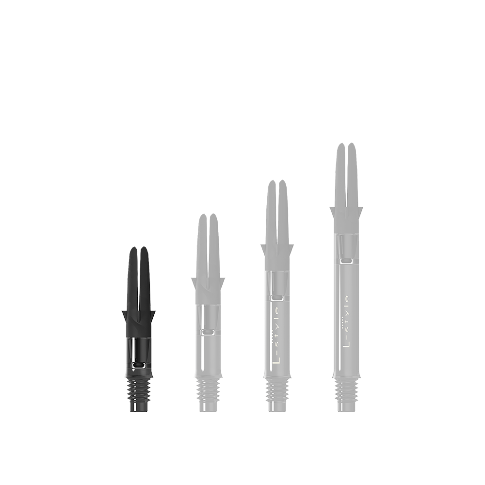 L-L-Style-Shaft Carbon Silent Straight - Black Dieses Bild zeigt ein schwarzes, gerades Dartshaft ohne Kappen. Das Produkt ist als L-Style L-Shaft Carbon Silent Straight bekannt.