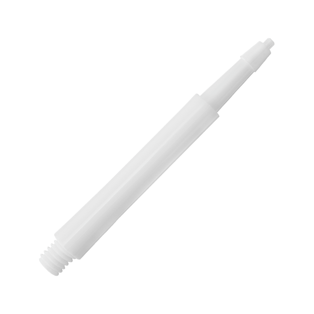 HRC12626W_Harrows_Clic_Standard_Shafts_Weiss_30mm_2 Das Bild zeigt einen weißen Harrows Clic Standard Shaft für Darts. Er ist aus Kunststoff gefertigt und hat ein Schraubgewinde am Ende.