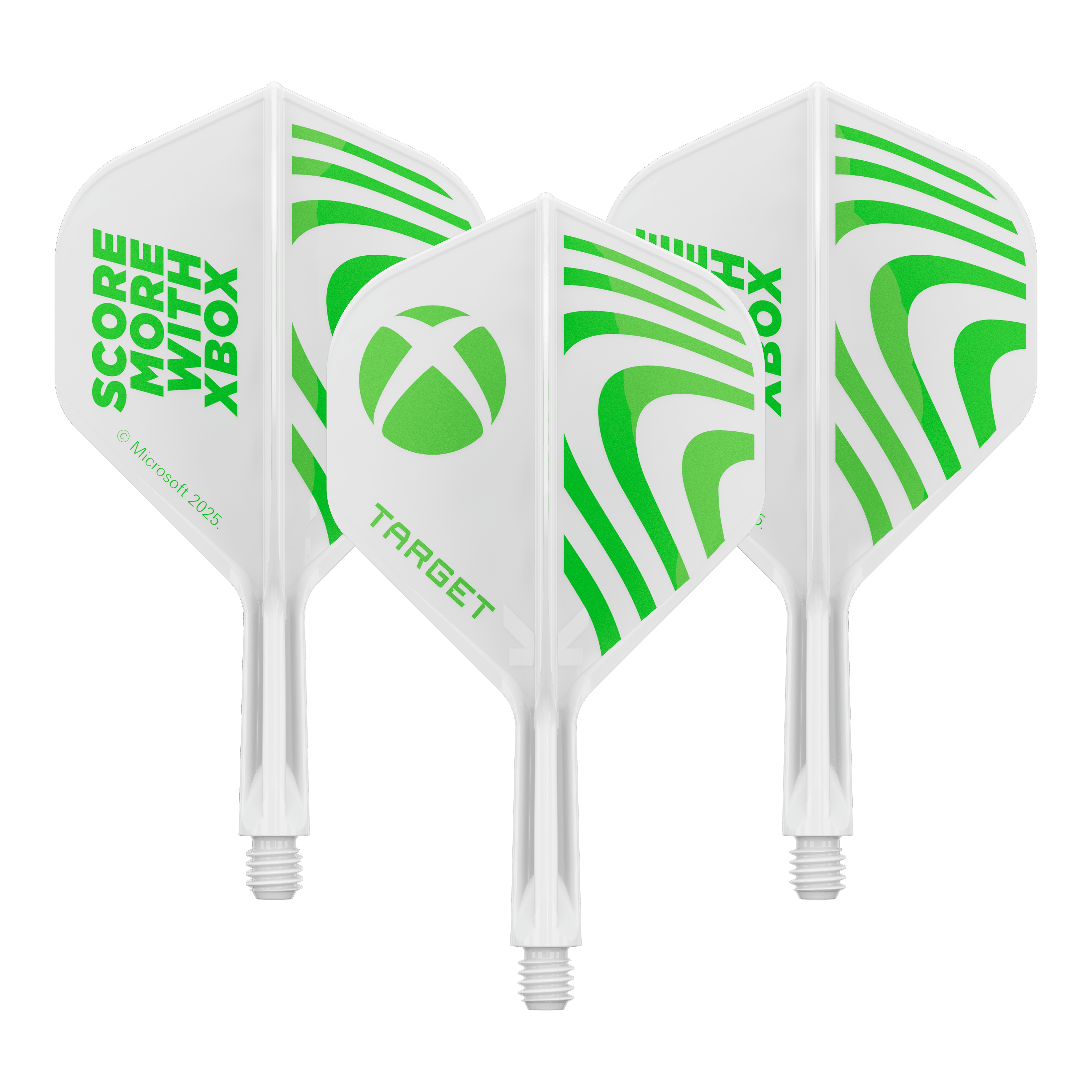 Target Xbox K-Flex No2 Standard Flights - White Zu sehen ist ein Dart Flight Set mit dem Dateinamen 410610_Target_Xbox_KFlex_No2_Standard_Flights_19mm_1Set. Das Set enthält mehrere Standard Flights.