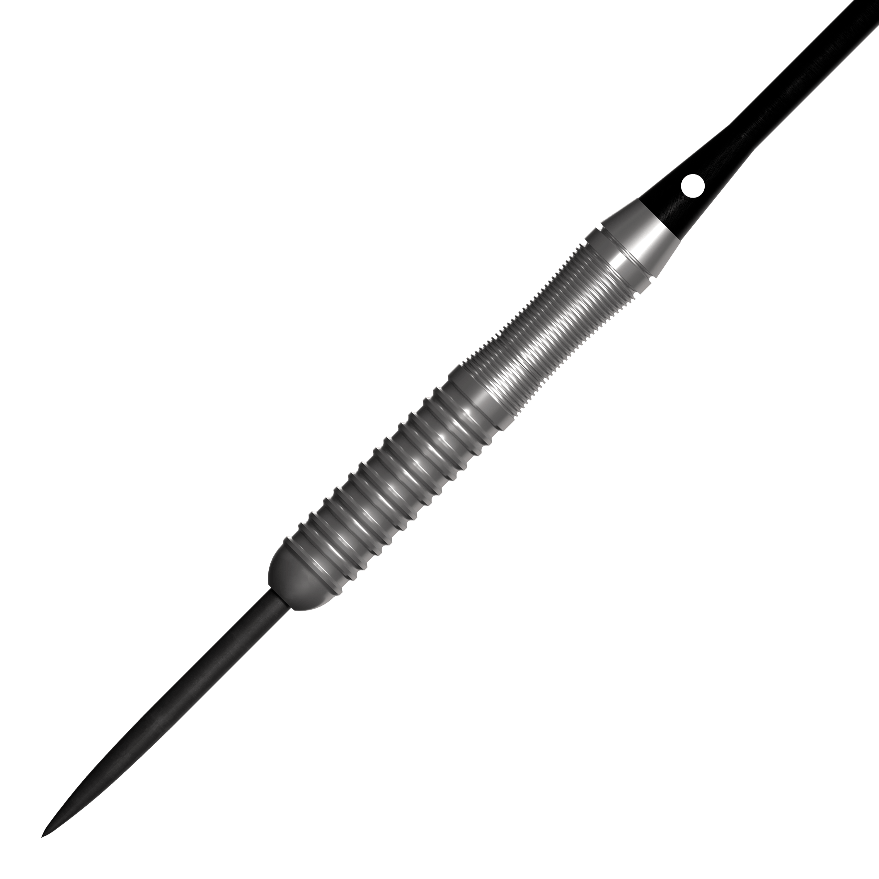Bulls NL Lightning Pink steel darts Das Bild zeigt einen silbernen Steeldartpfeil mit einem geriffelten Griff. Es handelt sich um das Produkt "Bulls NL Lightning Pink Steeldarts".
