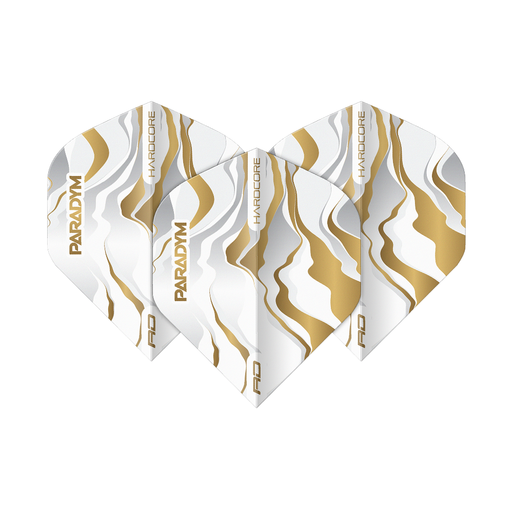 Red Dragon Hardcore Premium Paradym Gold Premium No2 Standard Flights Das Bild zeigt das Set Red Dragon Hardcore Premium Paradym Gold Premium No2 Standard Flights. Die Flights zeichnen sich durch ihr goldfarbenes Design und Premium-Qualität aus.