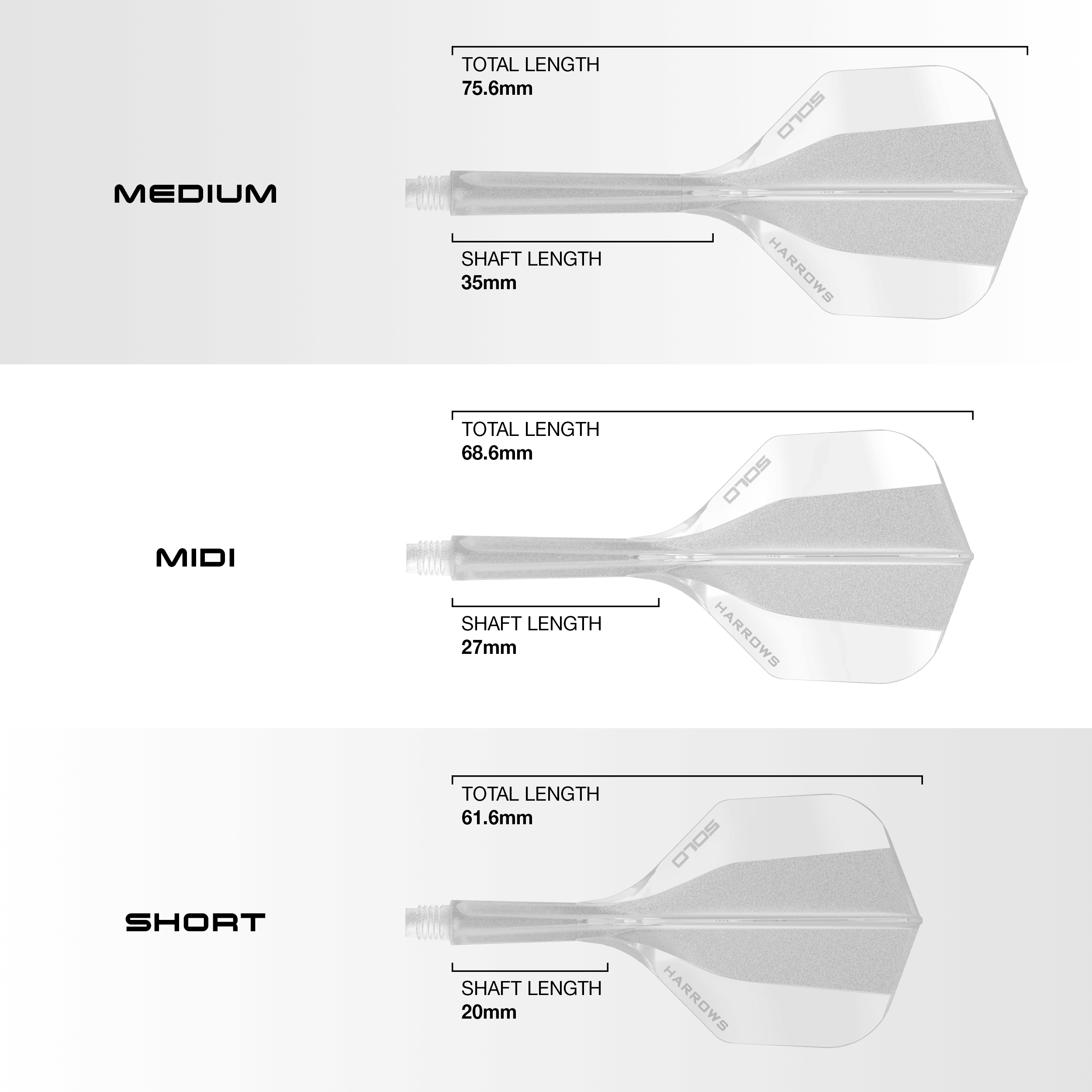 Harrows Solo No6 Flight Shaft System - Clear Abgebildet ist das Harrows Solo No6 Flight-Shaft-System in transparenter Optik. Das Bild präsentiert die stabile Verarbeitung des Produkts.