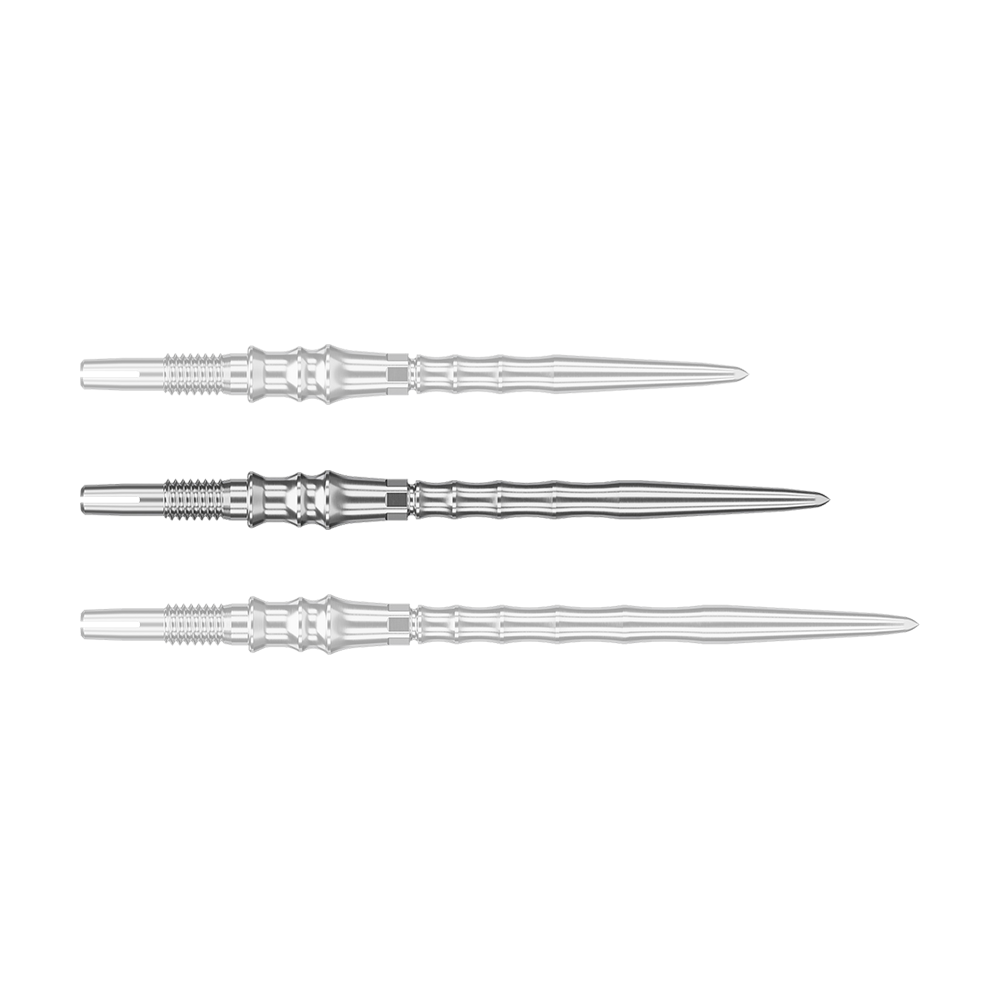 Target Japan Premium Swiss Point Dart Tips - Silver Hier sieht man eine einzelne silberne SwissPoint-Dartspitze mit 35 mm Länge. Die Spitze ist Teil der Target Japan Premium Serie.