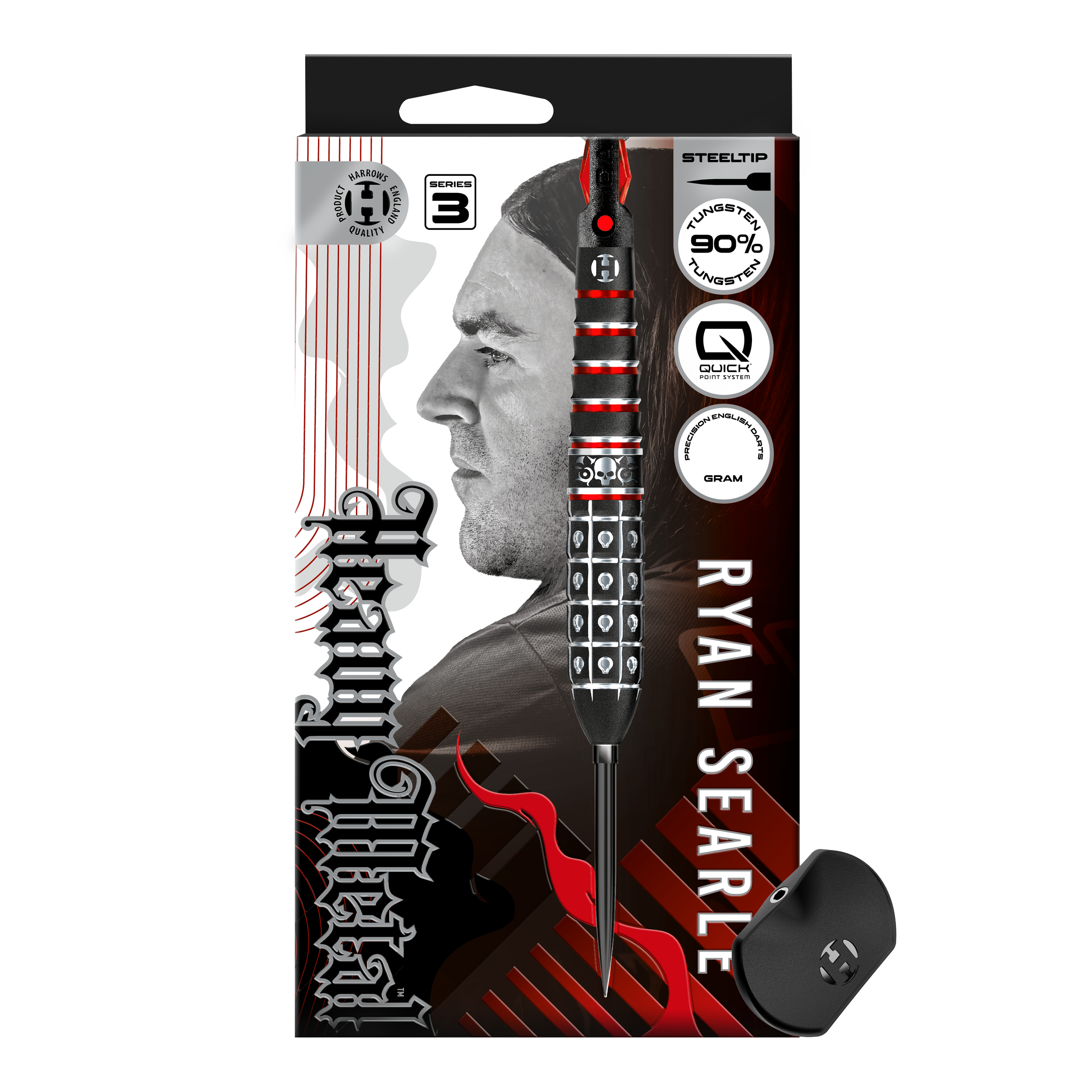 Hier sind die Harrows Ryan Searle Series 3 Quick Point Steeldarts abgebildet. Diese Steeldarts sind für präzises Dartspiel entwickelt.