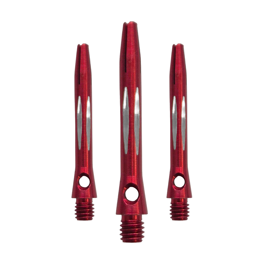 Diamond Cut Aluminum Shafts - Red - 35 mm Hier sieht man den Diamond Cut Aluminium Shafts - Rot - 35mm als Set. Es sind mehrere rote Aluminium-Dartschäfte mit Diamantschliff im Set enthalten.