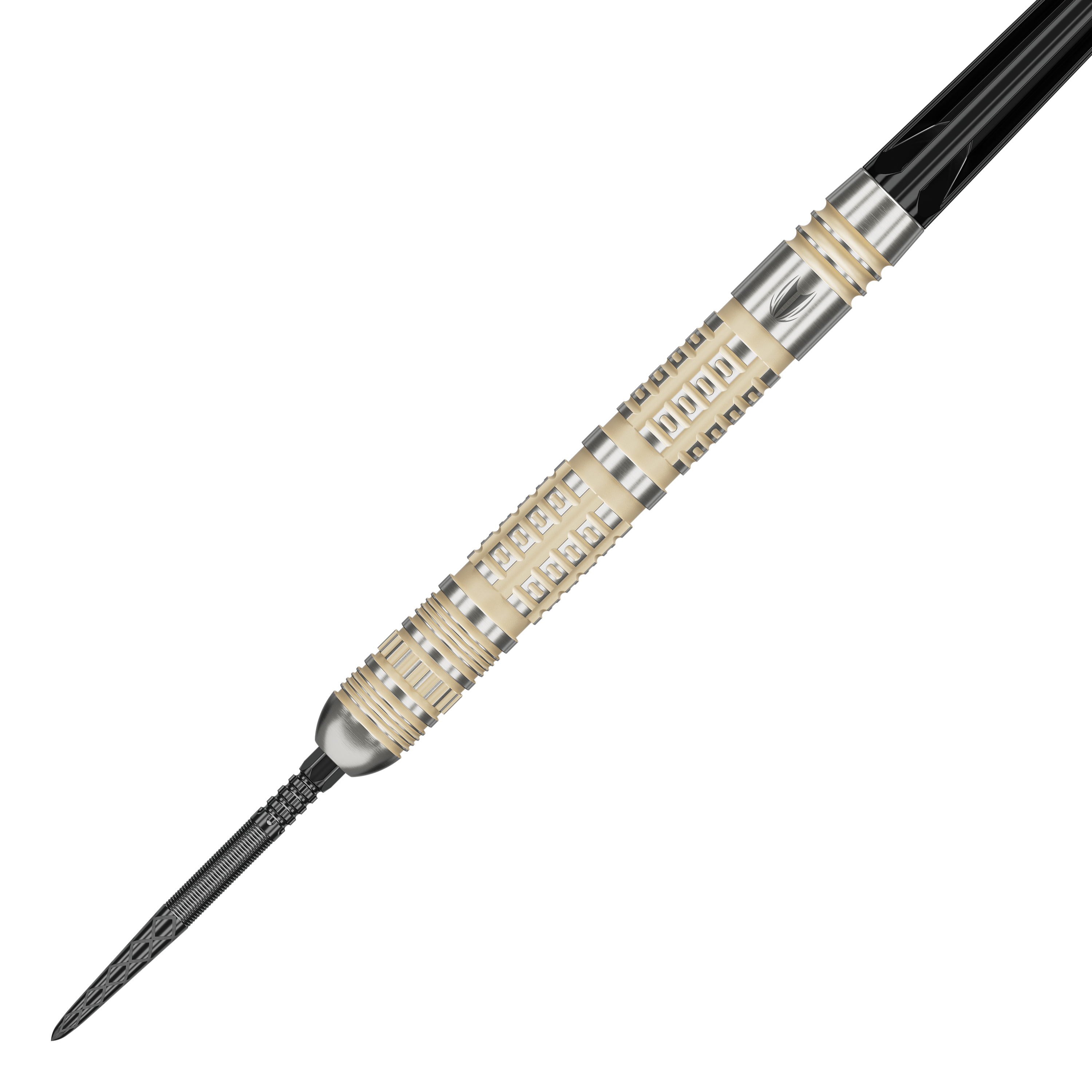 Abgebildet ist das Produkt Target Dimitri Van Den Bergh 95K Swiss Point Steeldarts. Das Bild zeigt die Steeldarts aus einer bestimmten Perspektive.