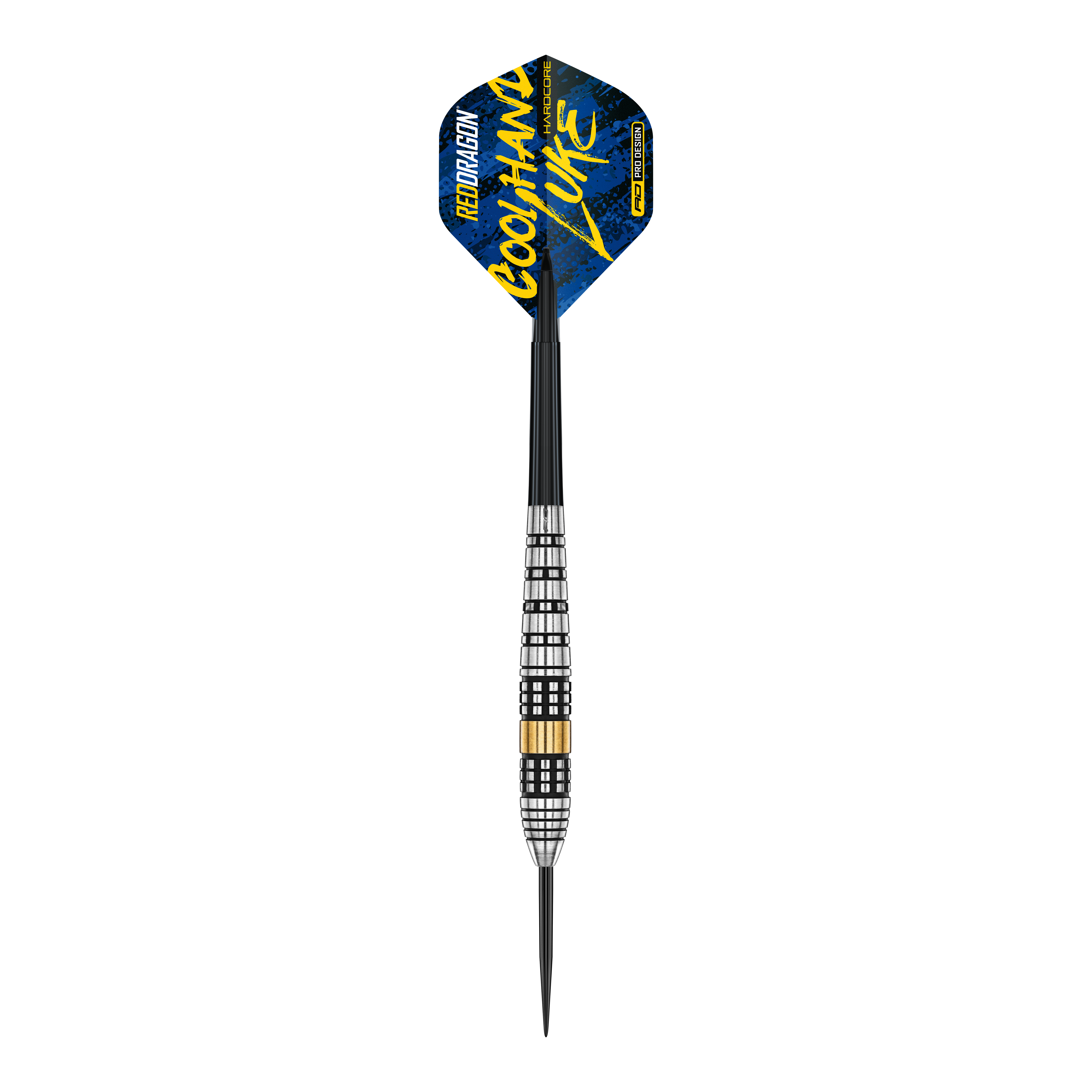 Red Dragon Luke Humphries Brass Steel Darts - 21 g Red Dragon Luke Humphries Brass Steeldarts - 21 g ist ein Steeldart-Set mit Messing-Barrels. Das Bild zeigt den Dartpfeil aus der Nahaufnahme.