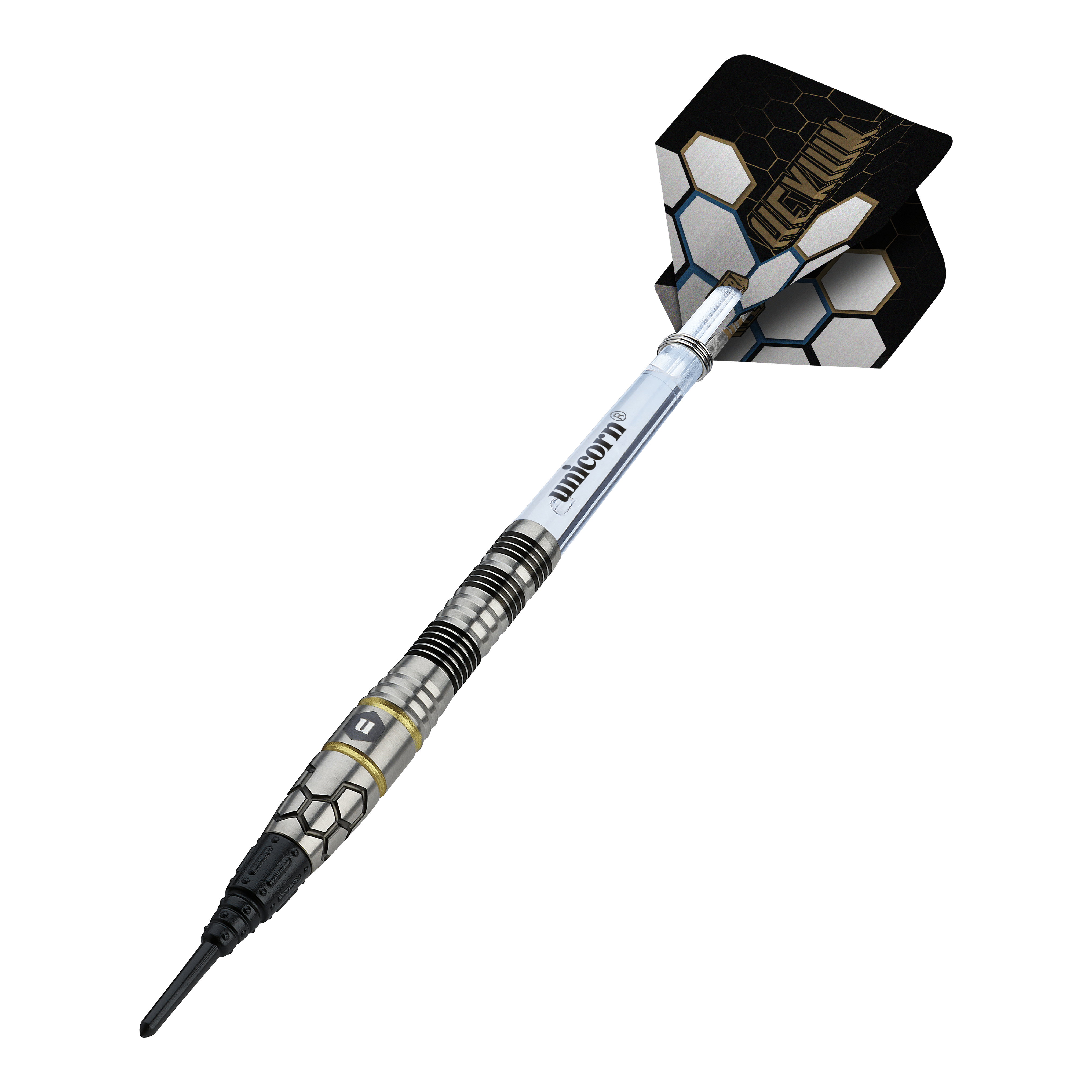 Unicorn Hexium Style 01 Black & Gold Soft Darts - 22g Unicorn Hexium Style 01 Black & Gold Softdarts - 22g ist ein hochwertiger Softdart mit stilvollem Design. Er bietet ausgezeichnete Griffigkeit und ist für anspruchsvolle Spieler geeignet.